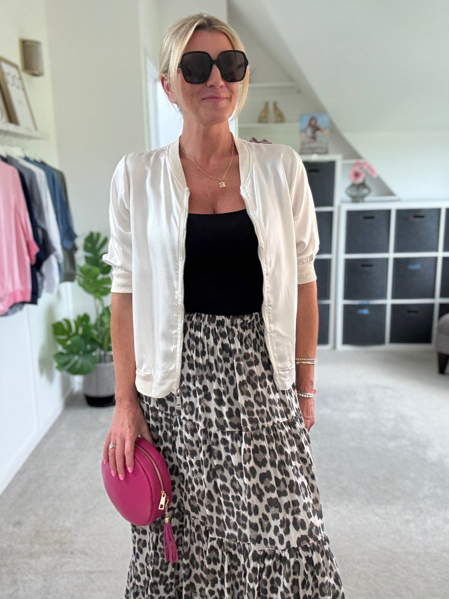 Natural Leopard Tiered Cotton Skirt