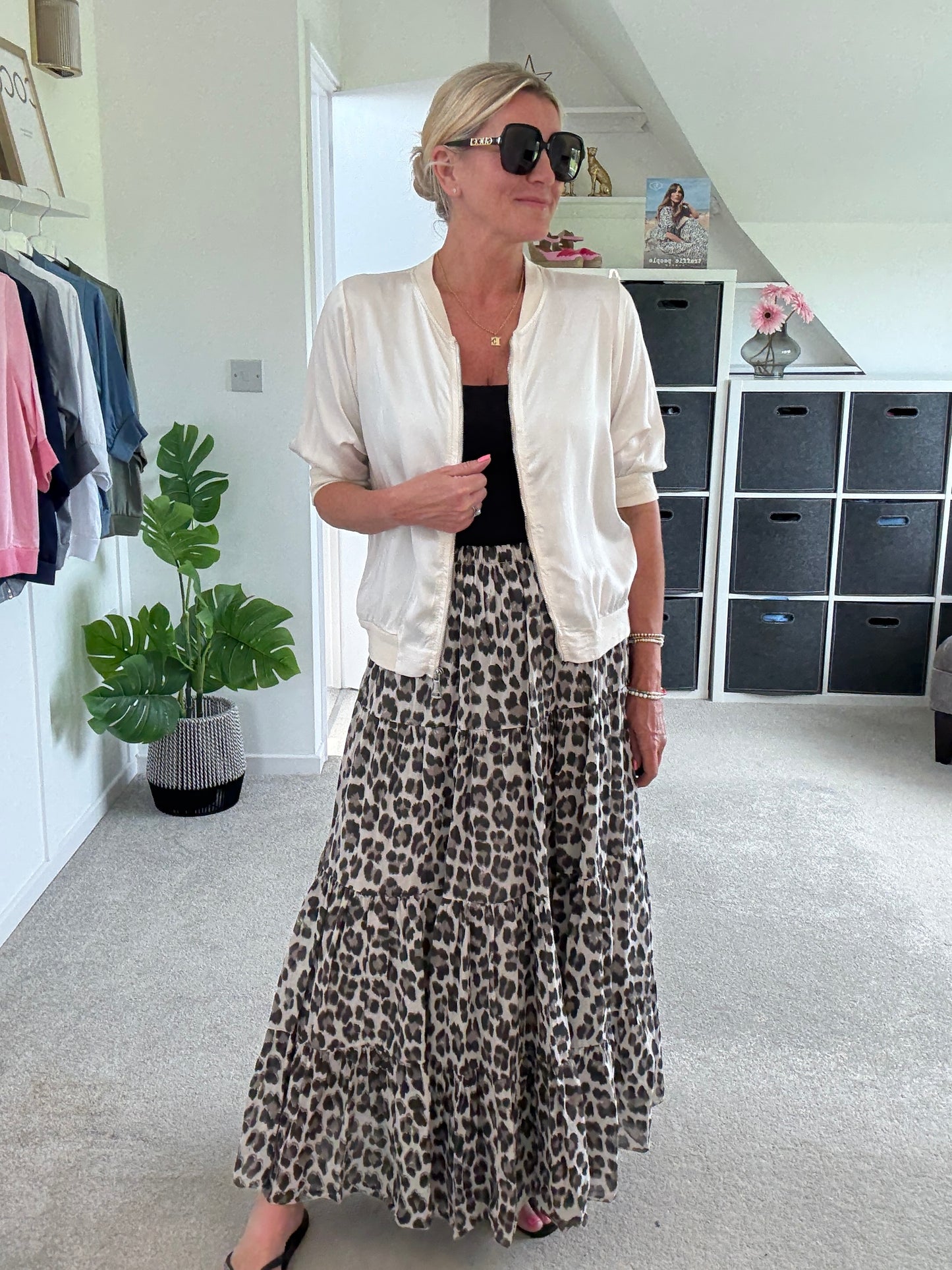Natural Leopard Tiered Cotton Skirt