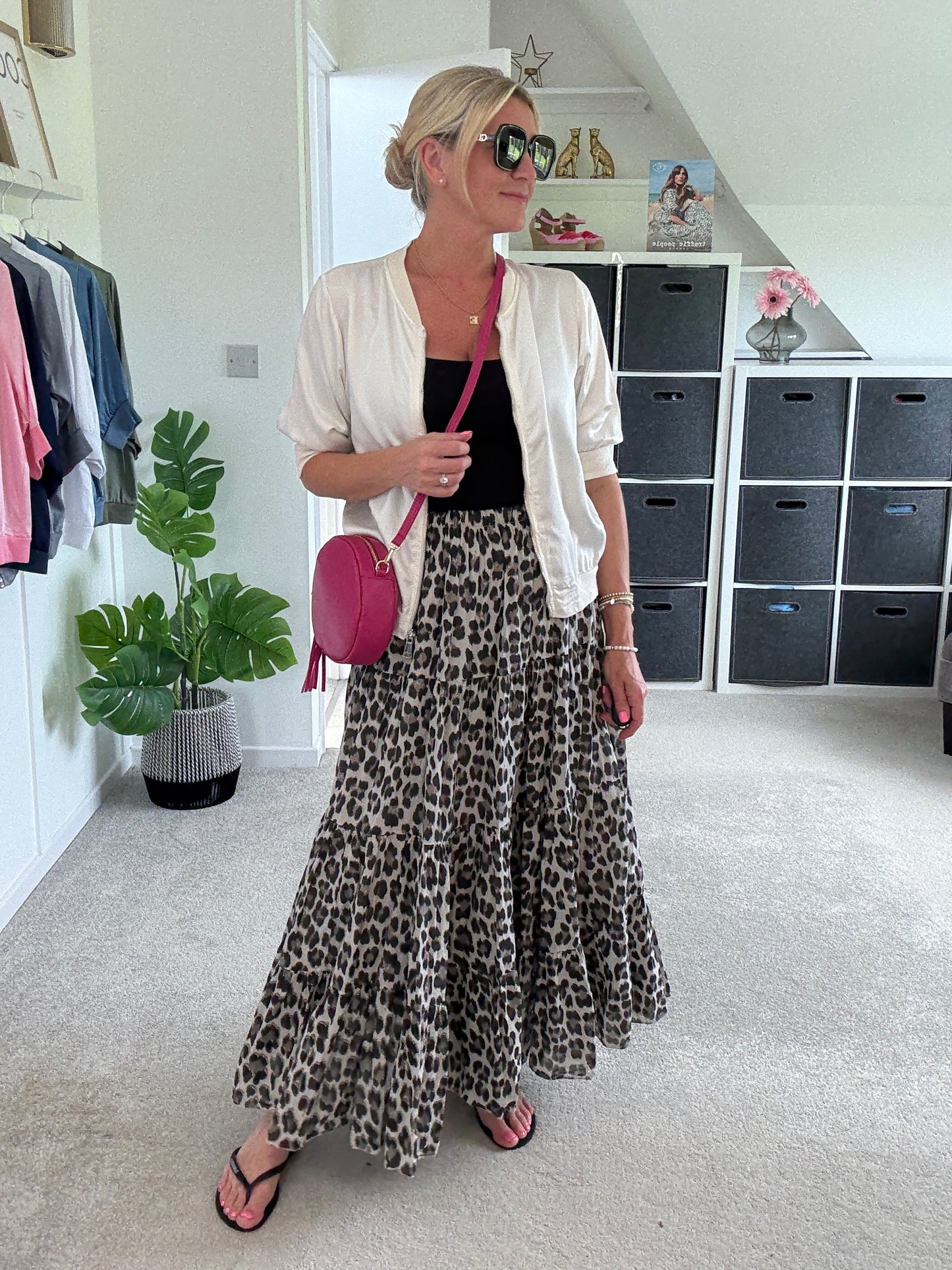 Neon Pink/Orange Leopard Tiered Cotton Skirt
