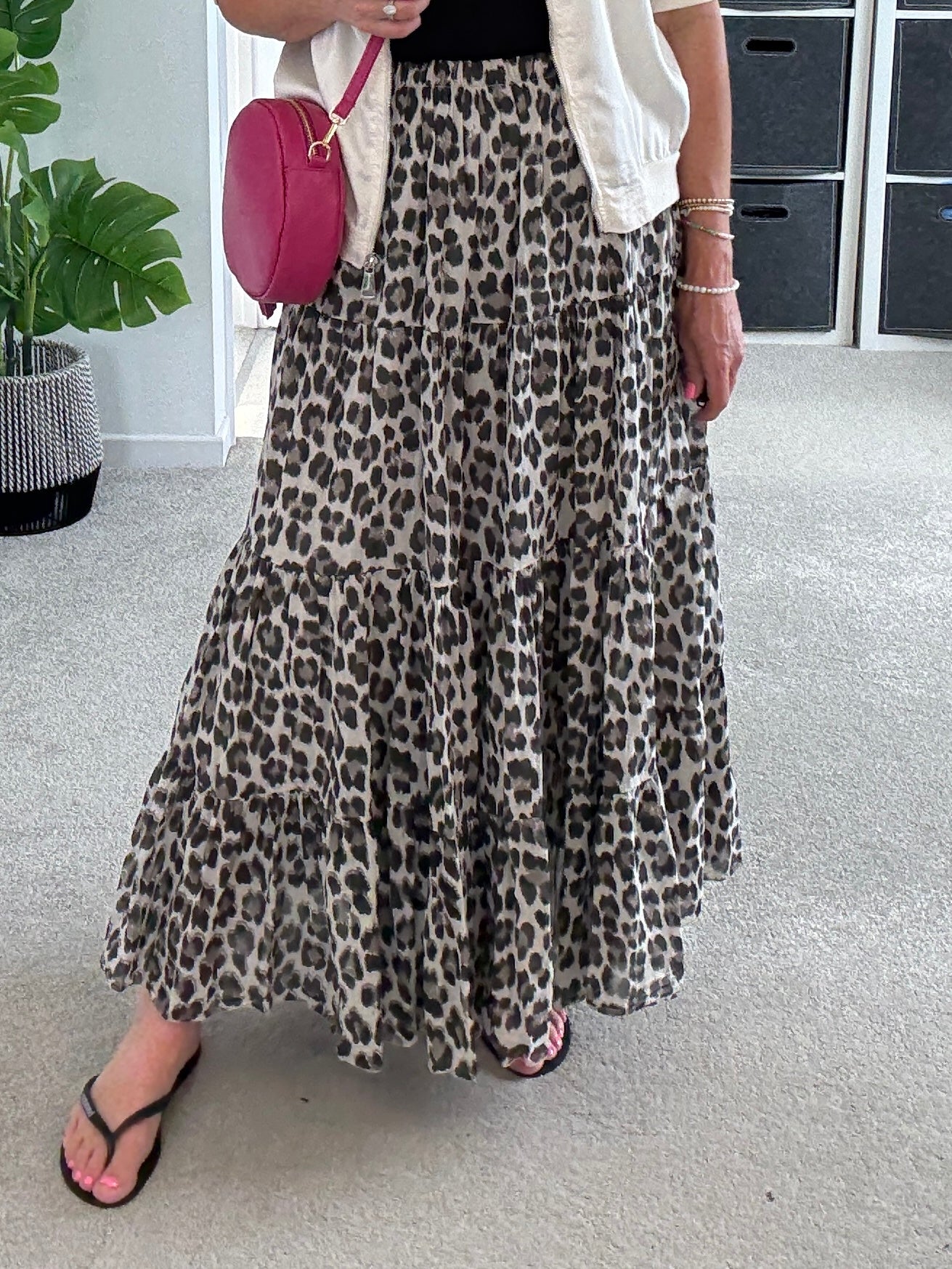 Natural Leopard Tiered Cotton Skirt