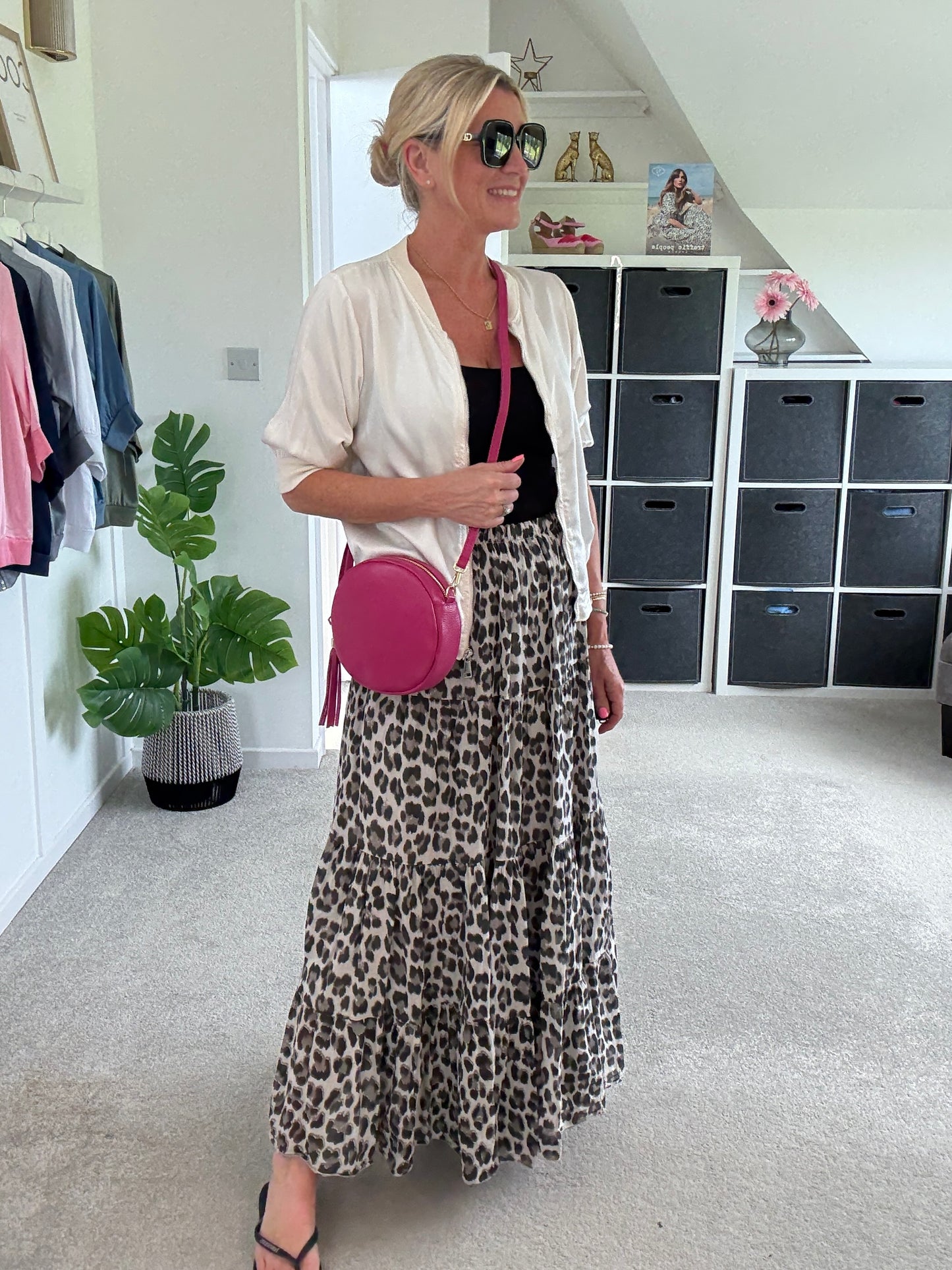 Natural Leopard Tiered Cotton Skirt