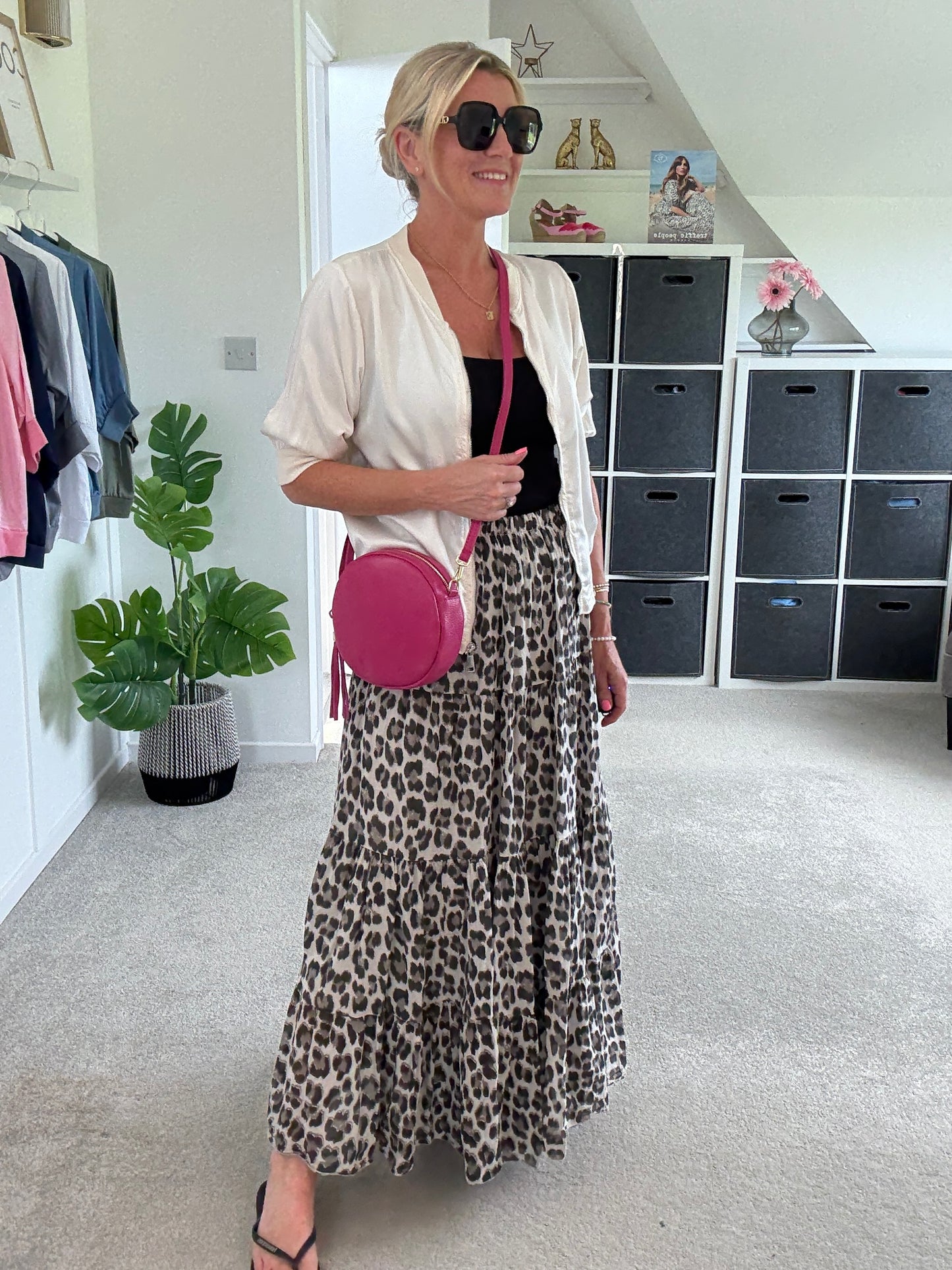 Natural Leopard Tiered Cotton Skirt
