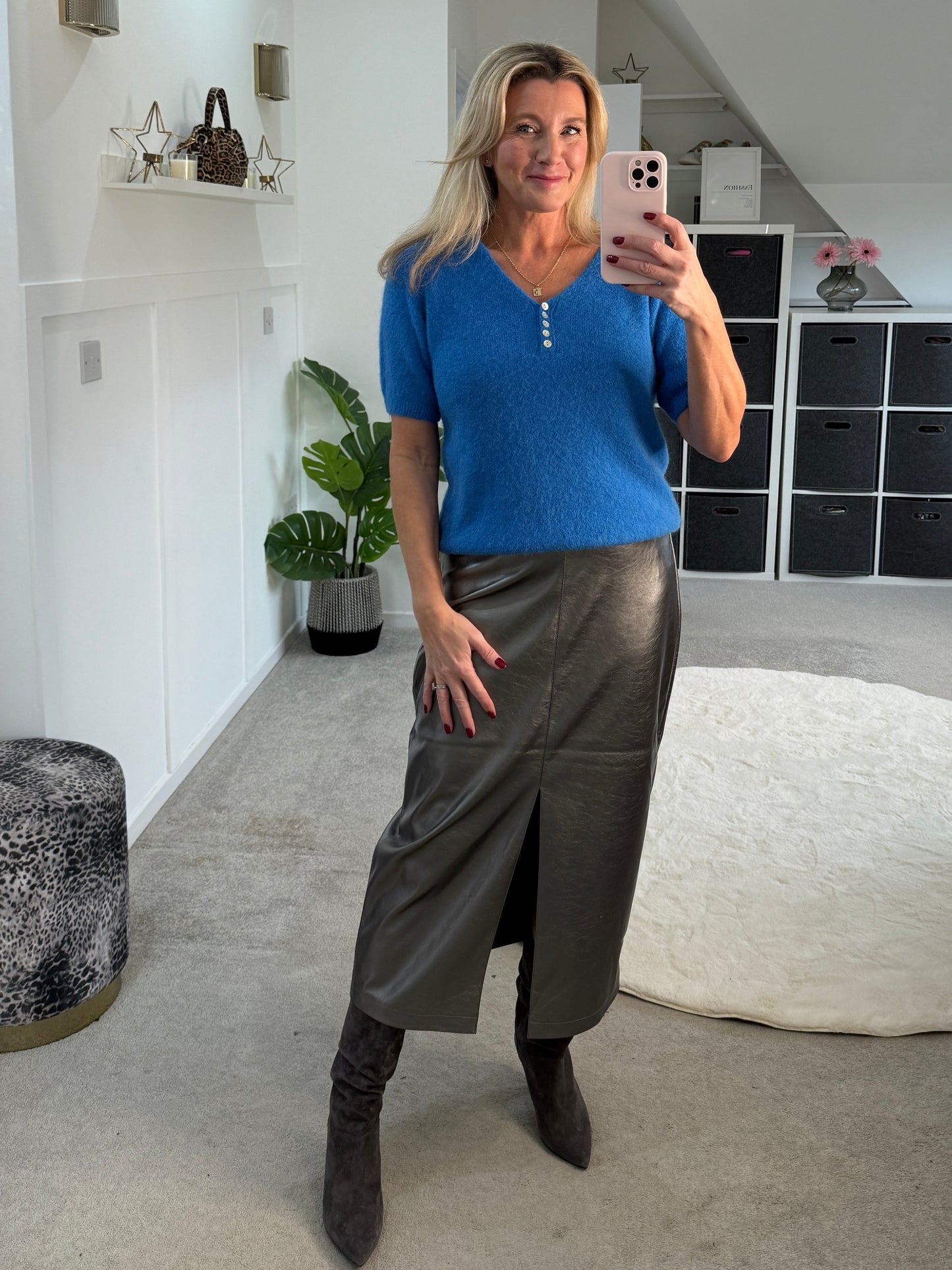 Camilla Gunmetal PU High Waist Pencil Skirt