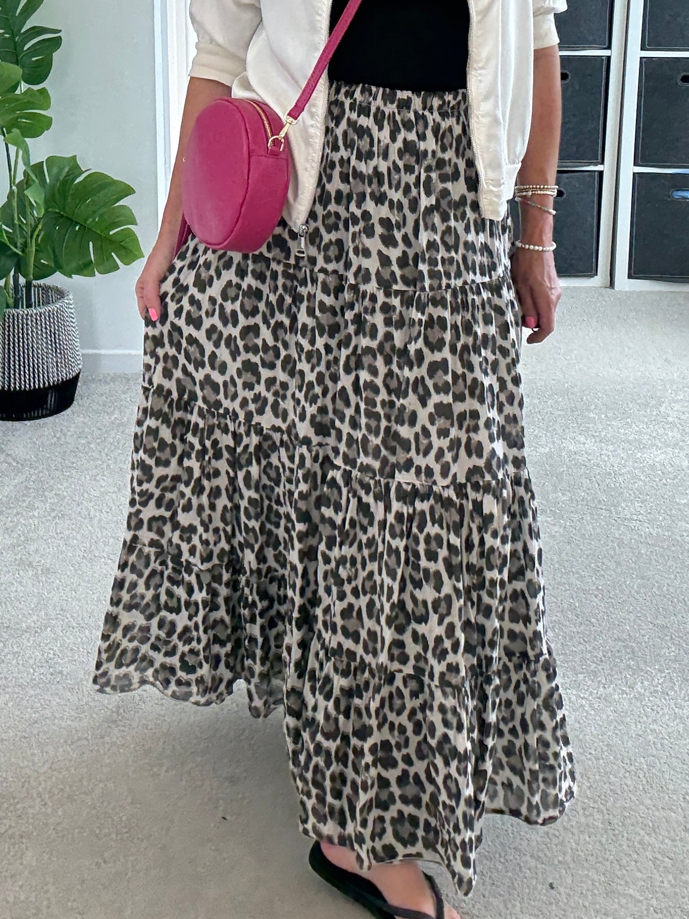 Natural Leopard Tiered Cotton Skirt