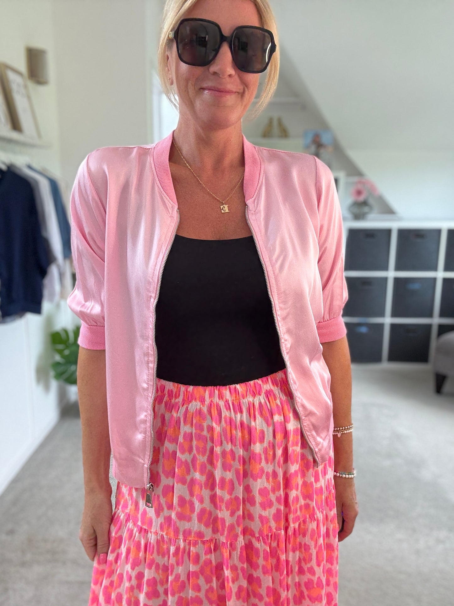 Neon Pink/Orange Leopard Tiered Cotton Skirt