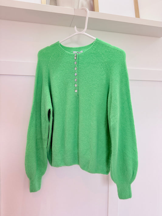 Spring Green Alpaca Mix Button Jumper