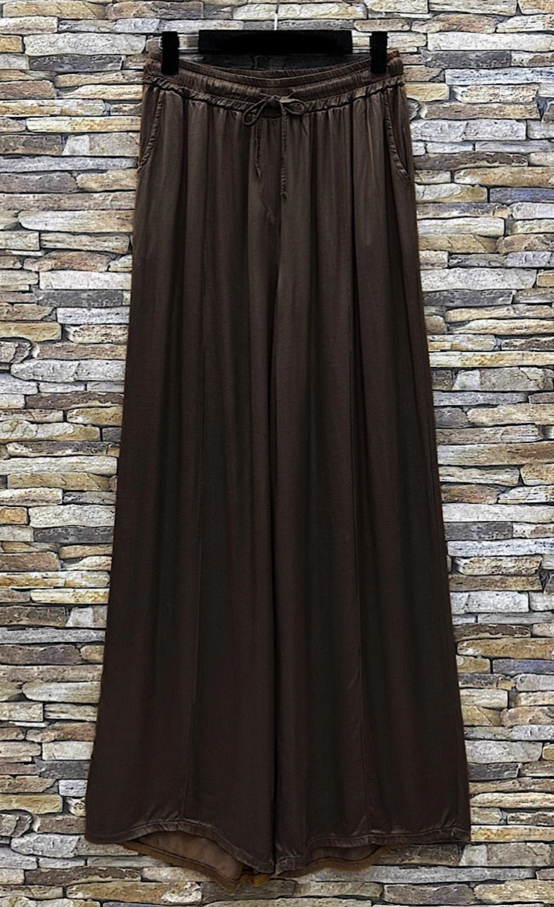 Emy Chocolate Satin Wide Leg Trousers