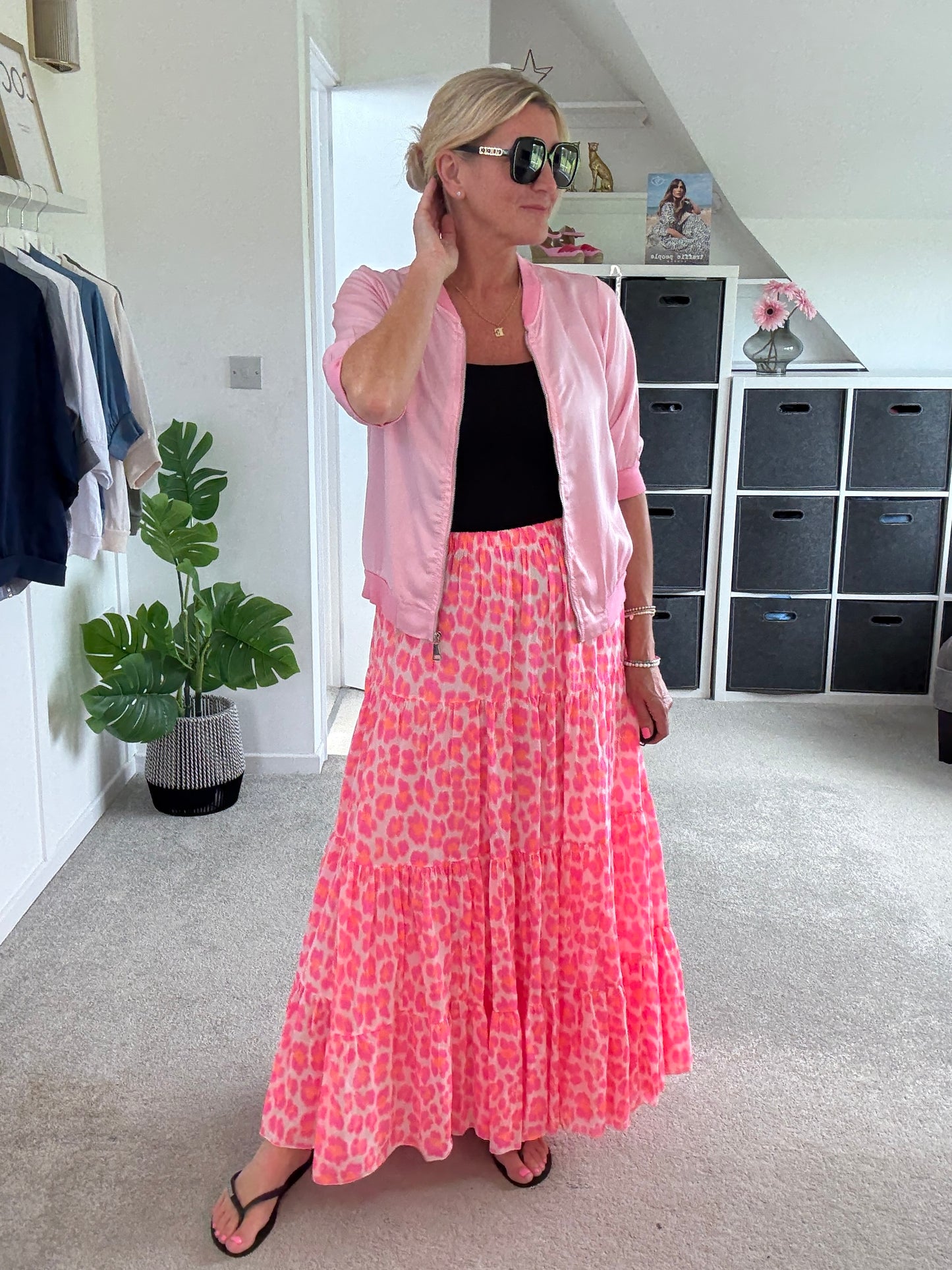 Neon Pink/Orange Leopard Tiered Cotton Skirt