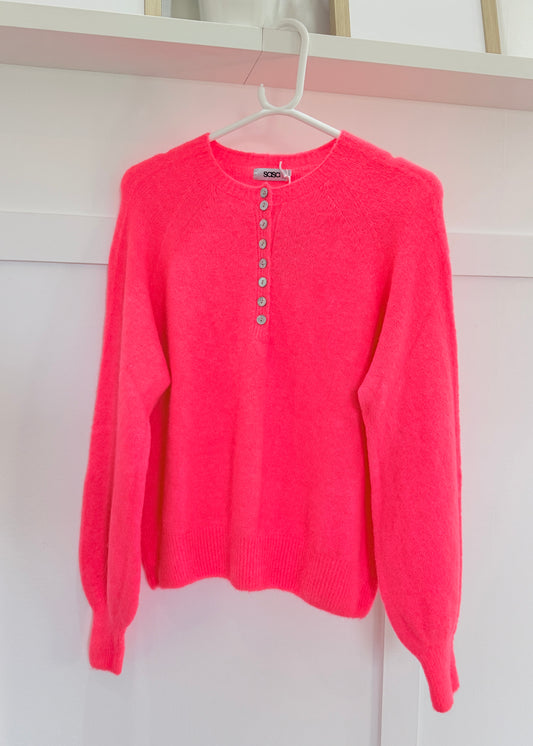 Neon Coral Alpaca Mix Button Jumper