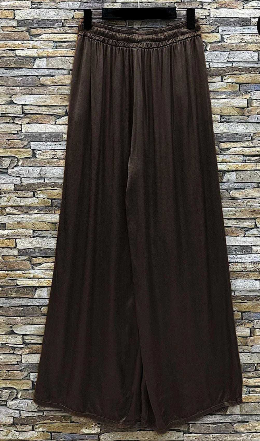 Emy Chocolate Satin Wide Leg Trousers