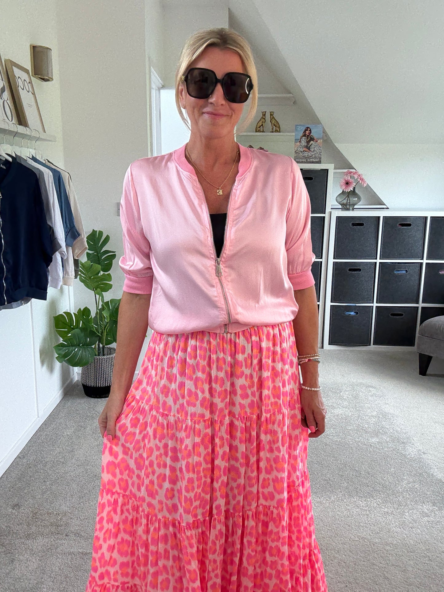 Neon Pink/Orange Leopard Tiered Cotton Skirt
