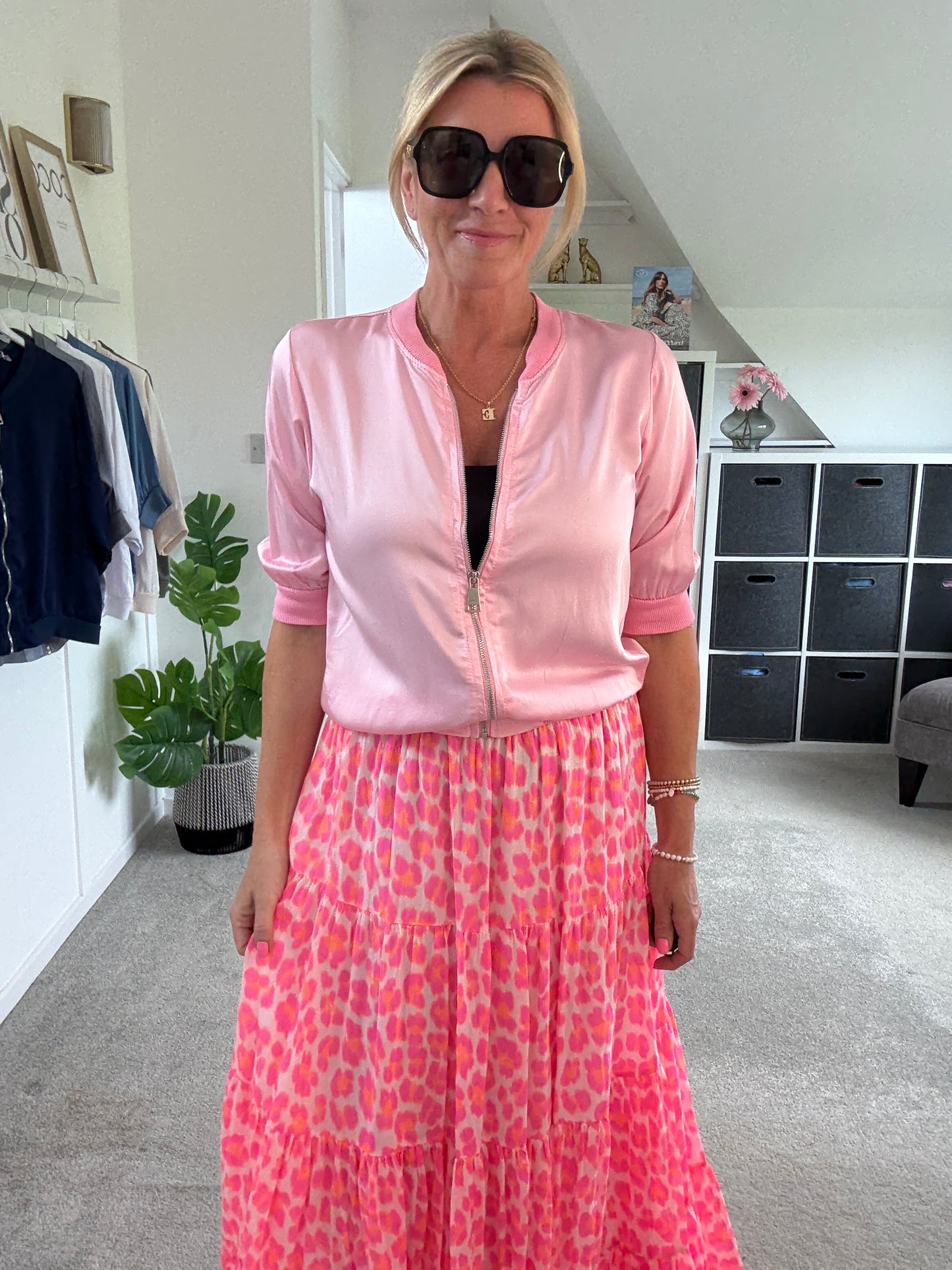 Neon Pink/Orange Leopard Tiered Cotton Skirt
