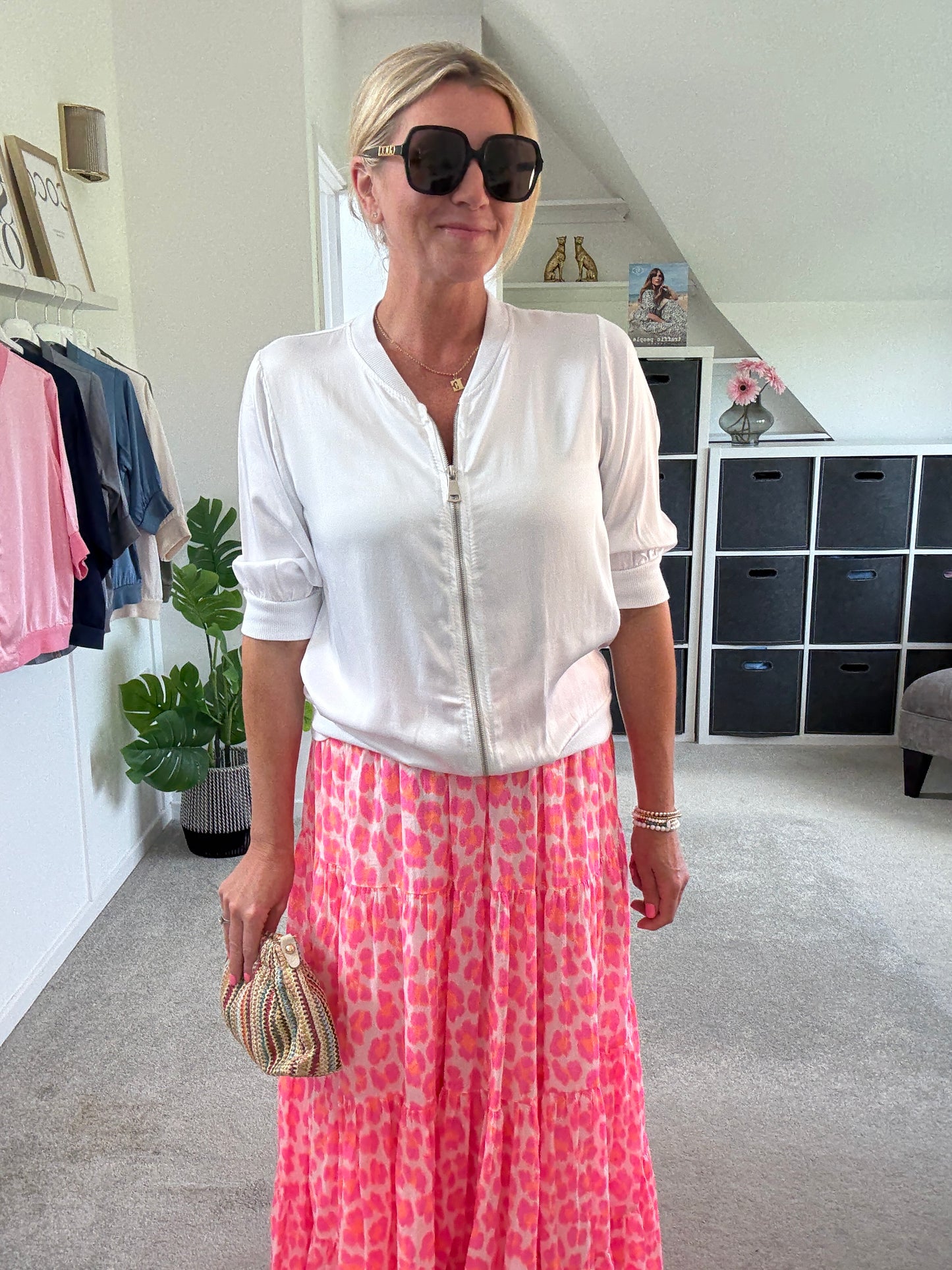 Neon Pink/Orange Leopard Tiered Cotton Skirt