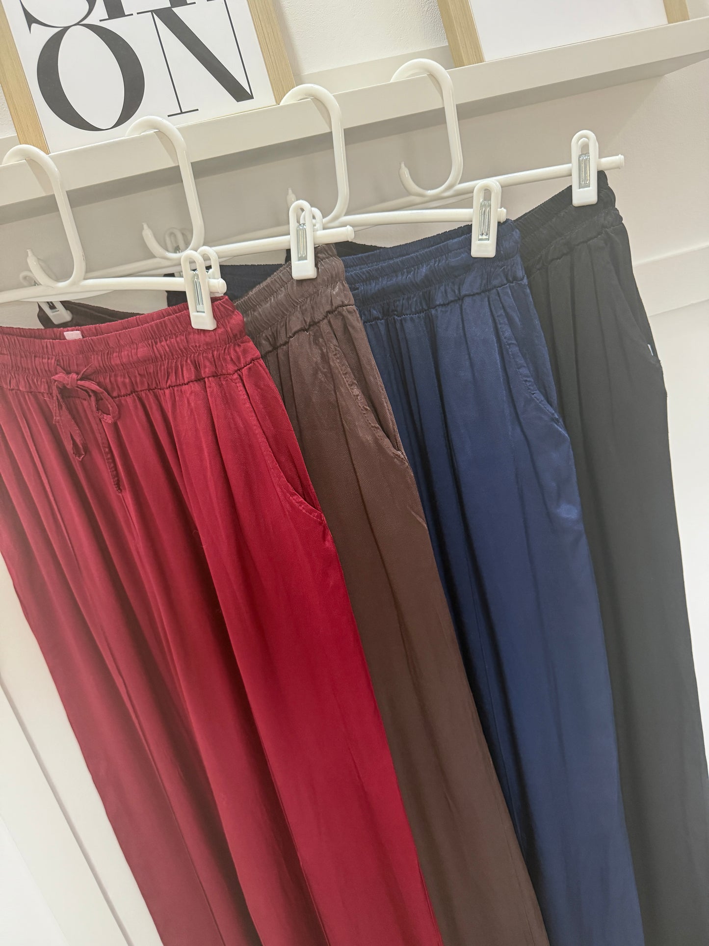 Emy Burgundy Satin Wide Leg Trousers
