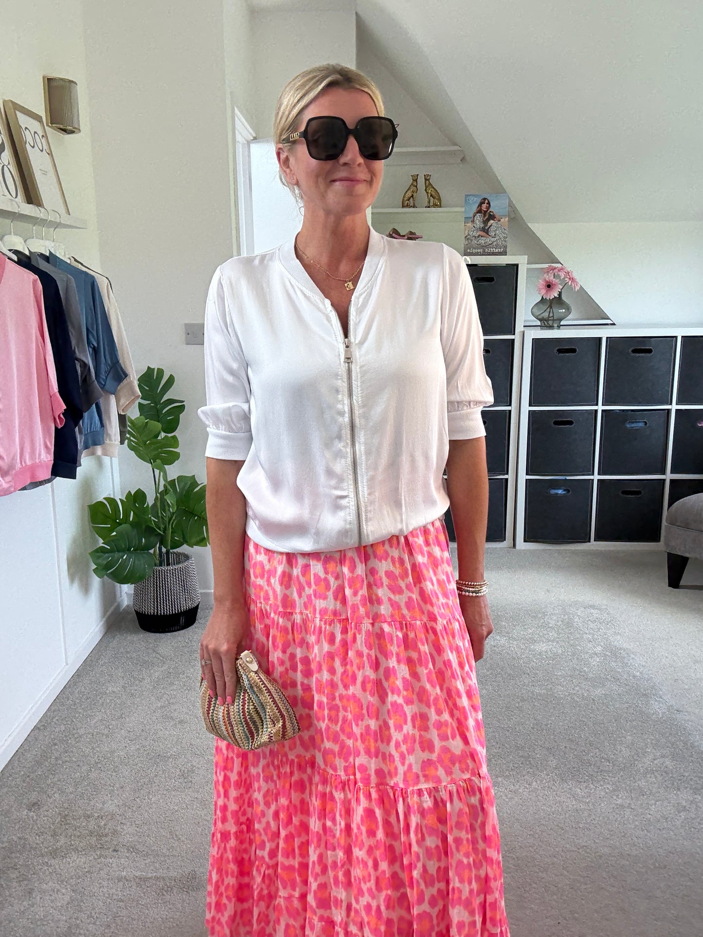 White Silk Mix 1/2 Sleeve Bomber Jacket