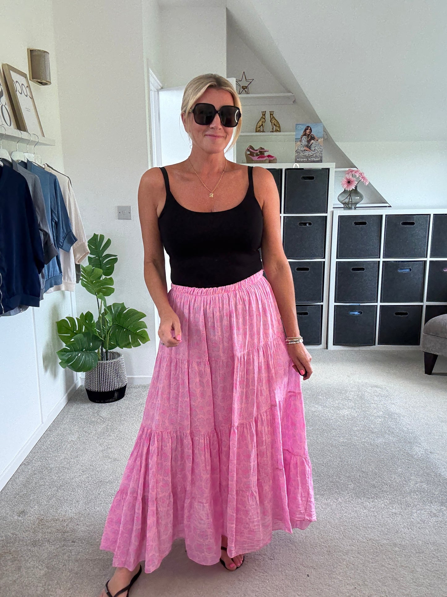 Pink/Lilac Leopard Tiered Cotton Skirt