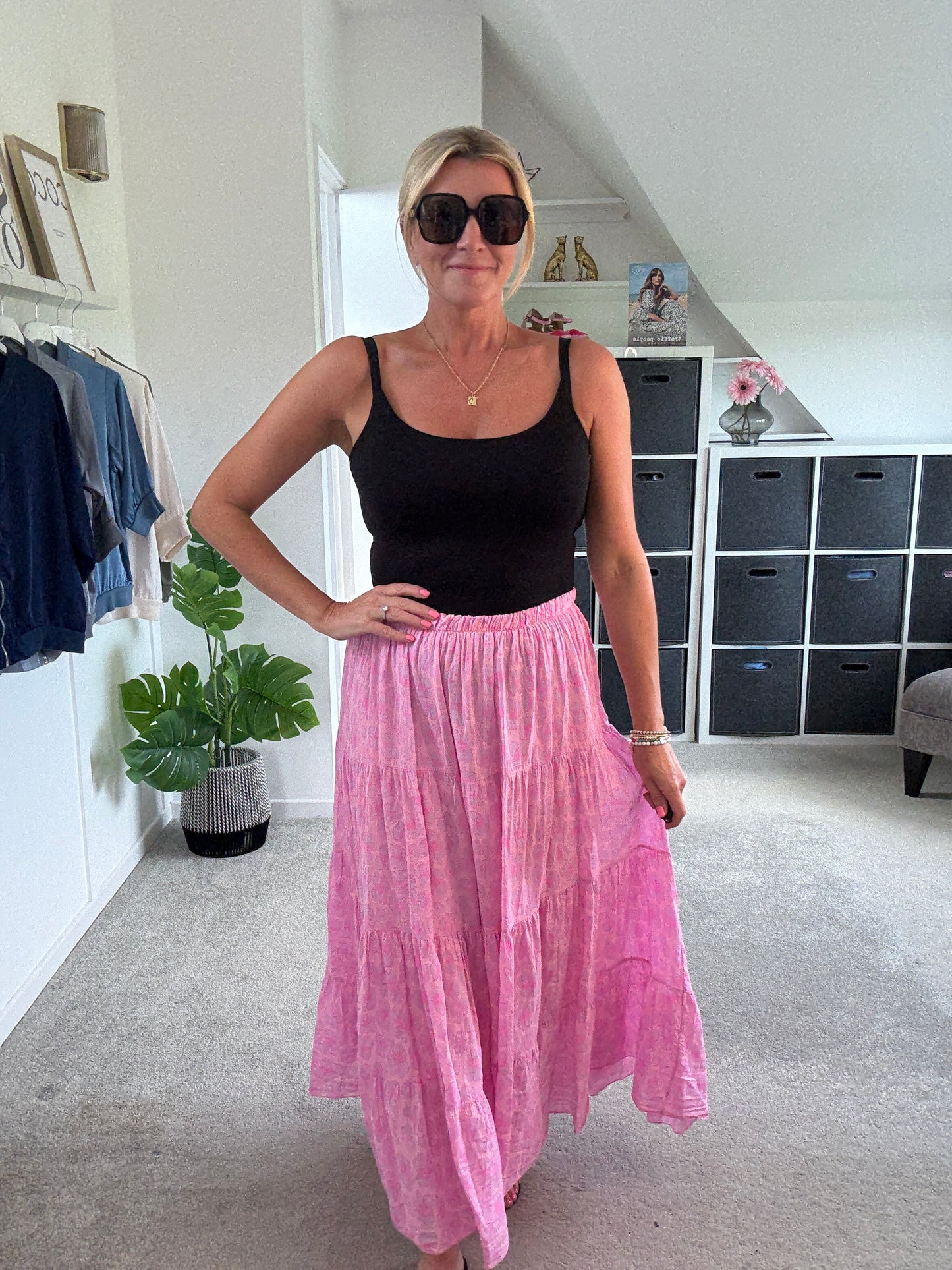 Pink/Lilac Leopard Tiered Cotton Skirt