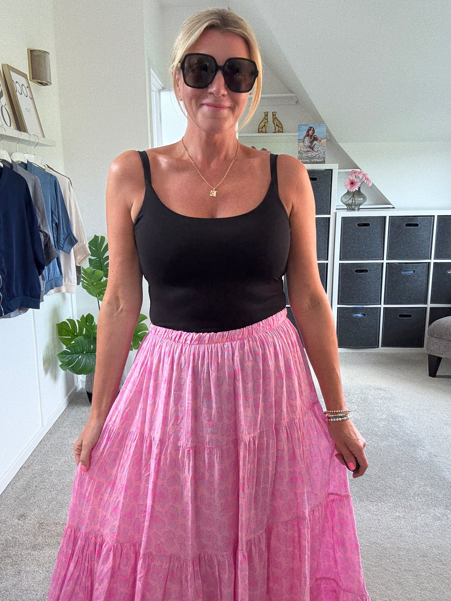 Pink/Lilac Leopard Tiered Cotton Skirt