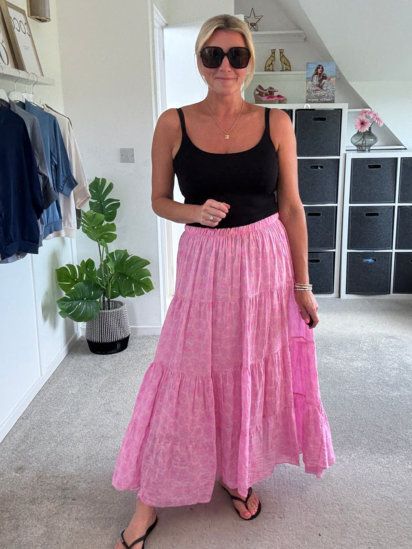 Pink/Lilac Leopard Tiered Cotton Skirt