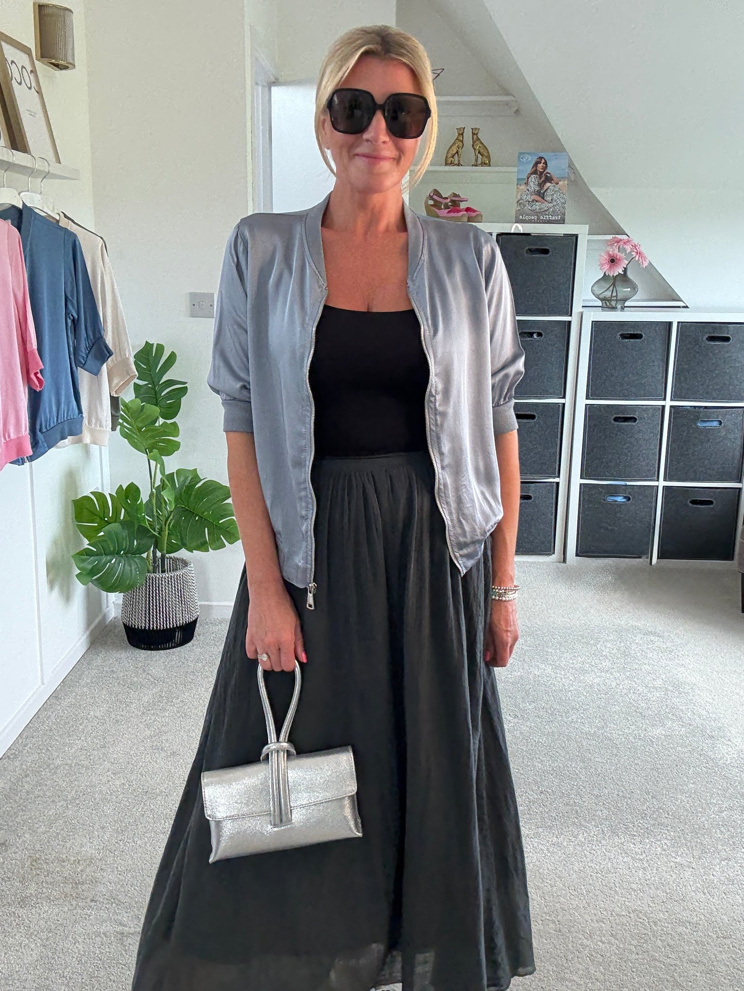 Charcoal Grey Cotton Pocket Maxi Skirt