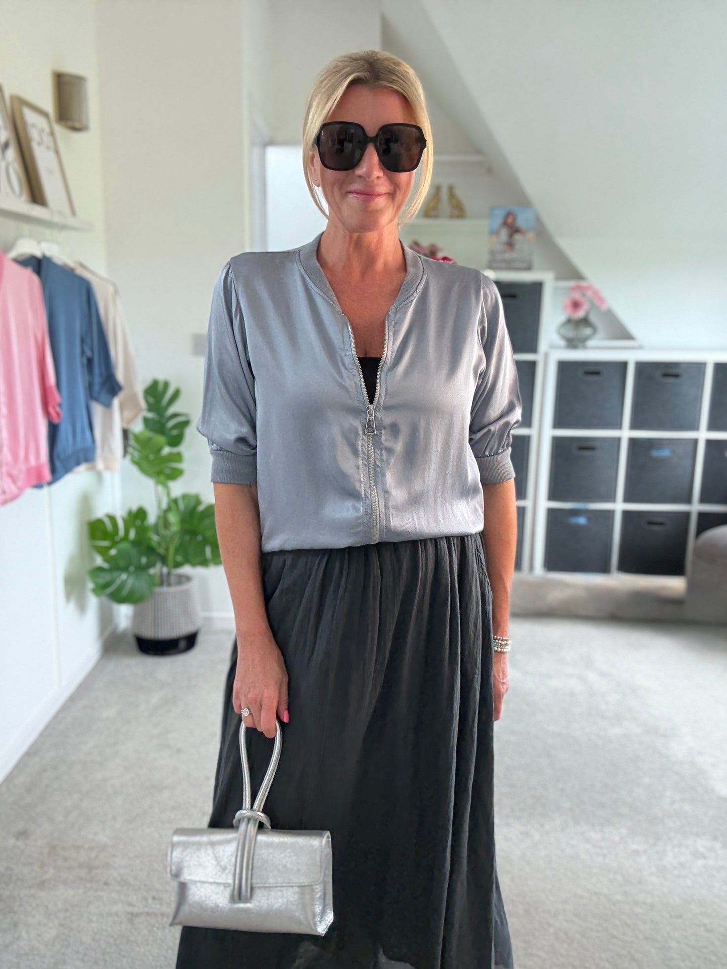 Charcoal Grey Cotton Pocket Maxi Skirt