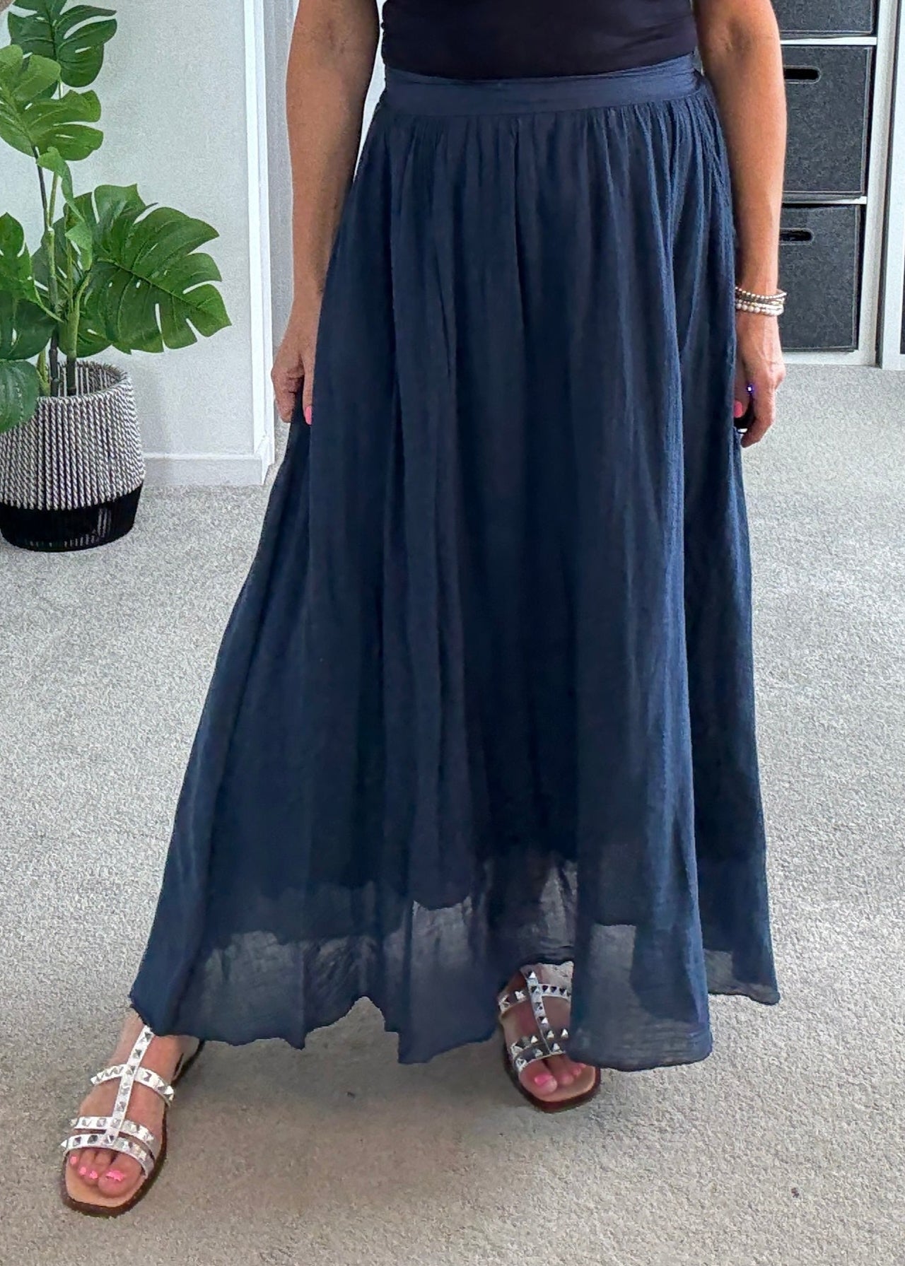 Navy Cotton Pocket Maxi Skirt