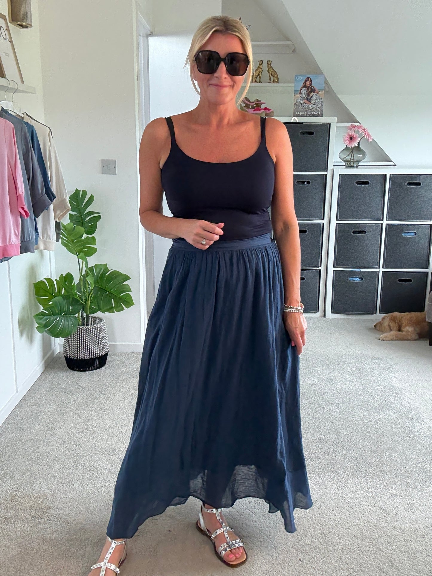 Navy Cotton Pocket Maxi Skirt