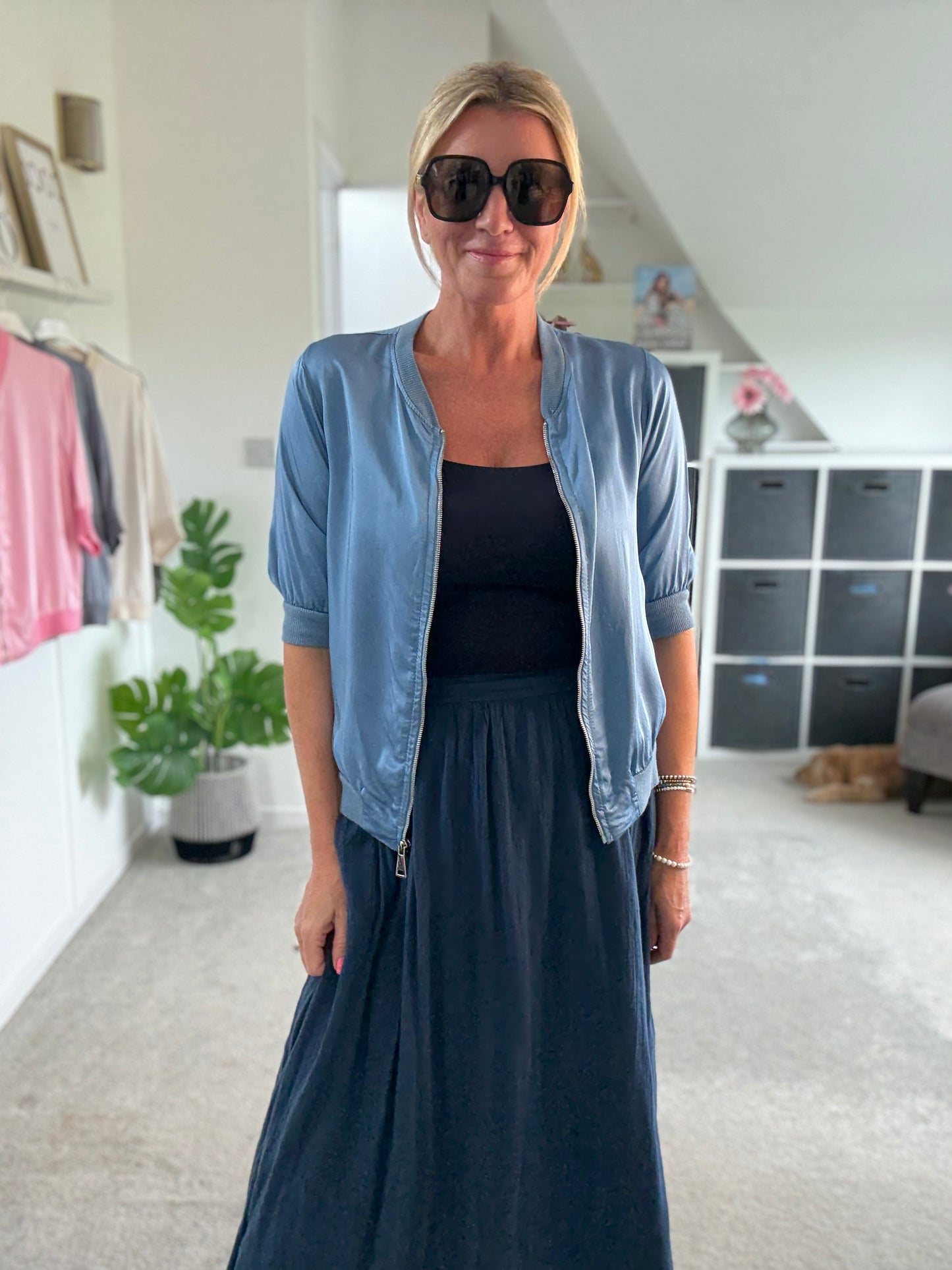 Navy Cotton Pocket Maxi Skirt