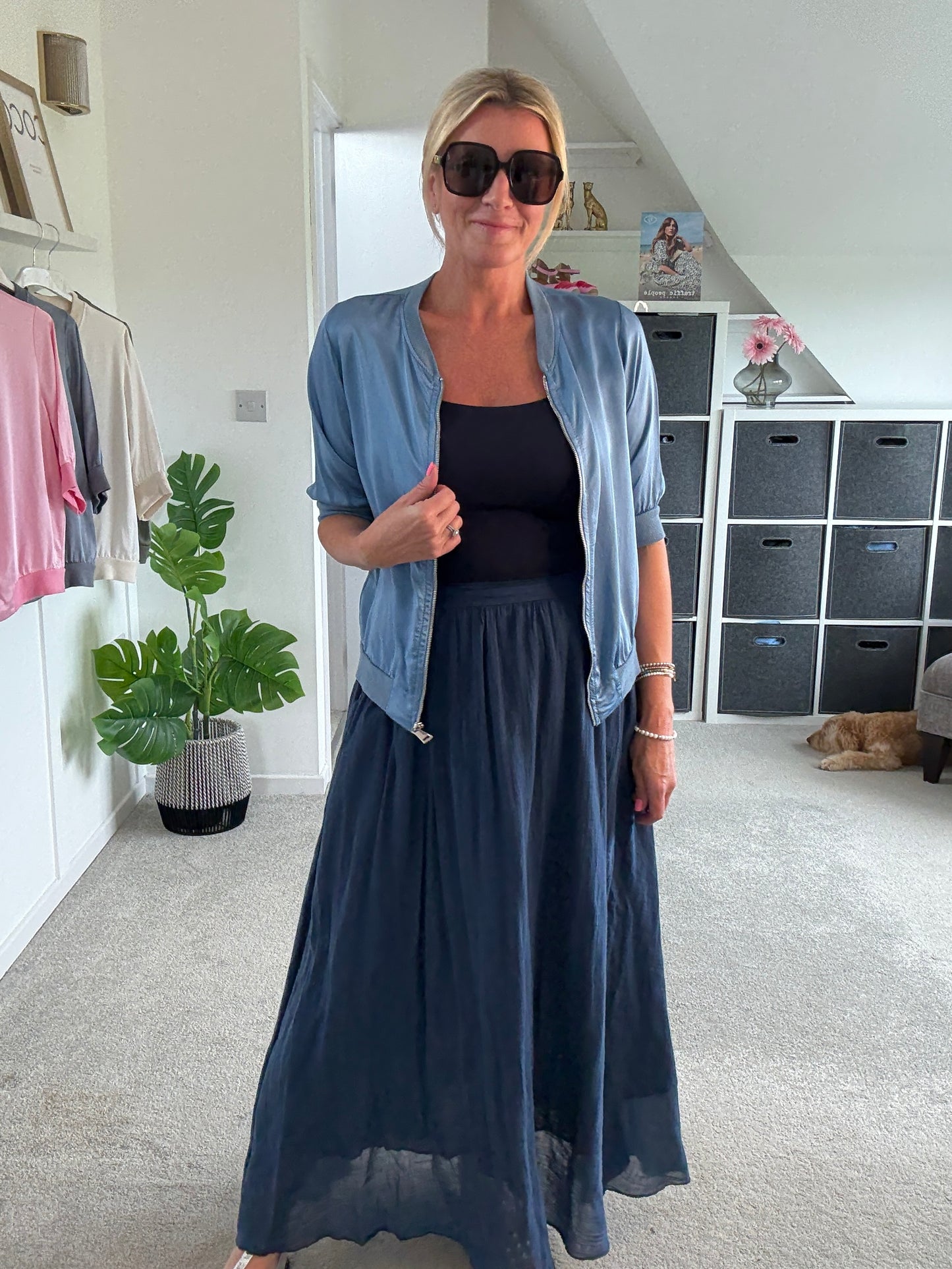 Navy Cotton Pocket Maxi Skirt