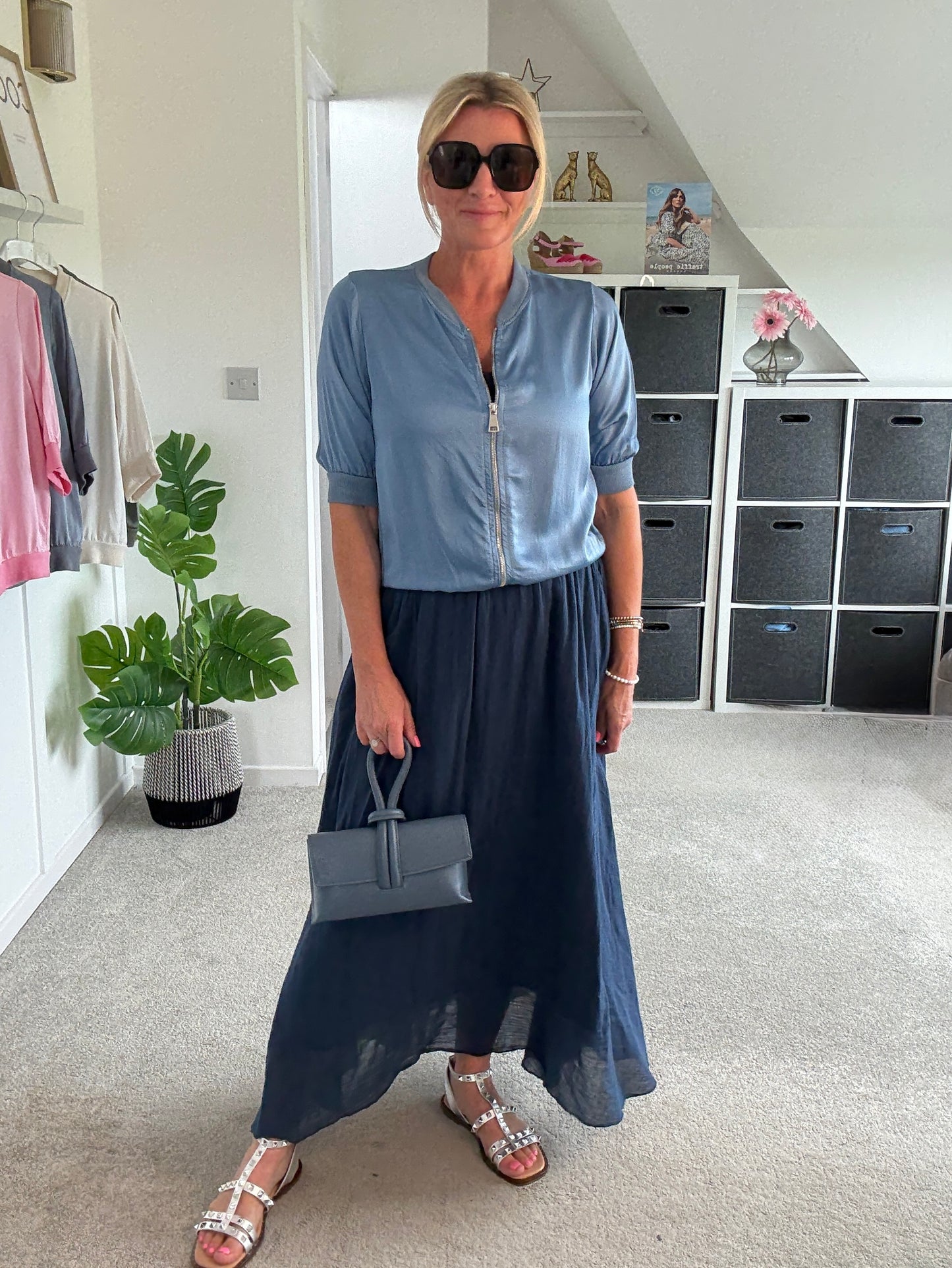 Navy Cotton Pocket Maxi Skirt