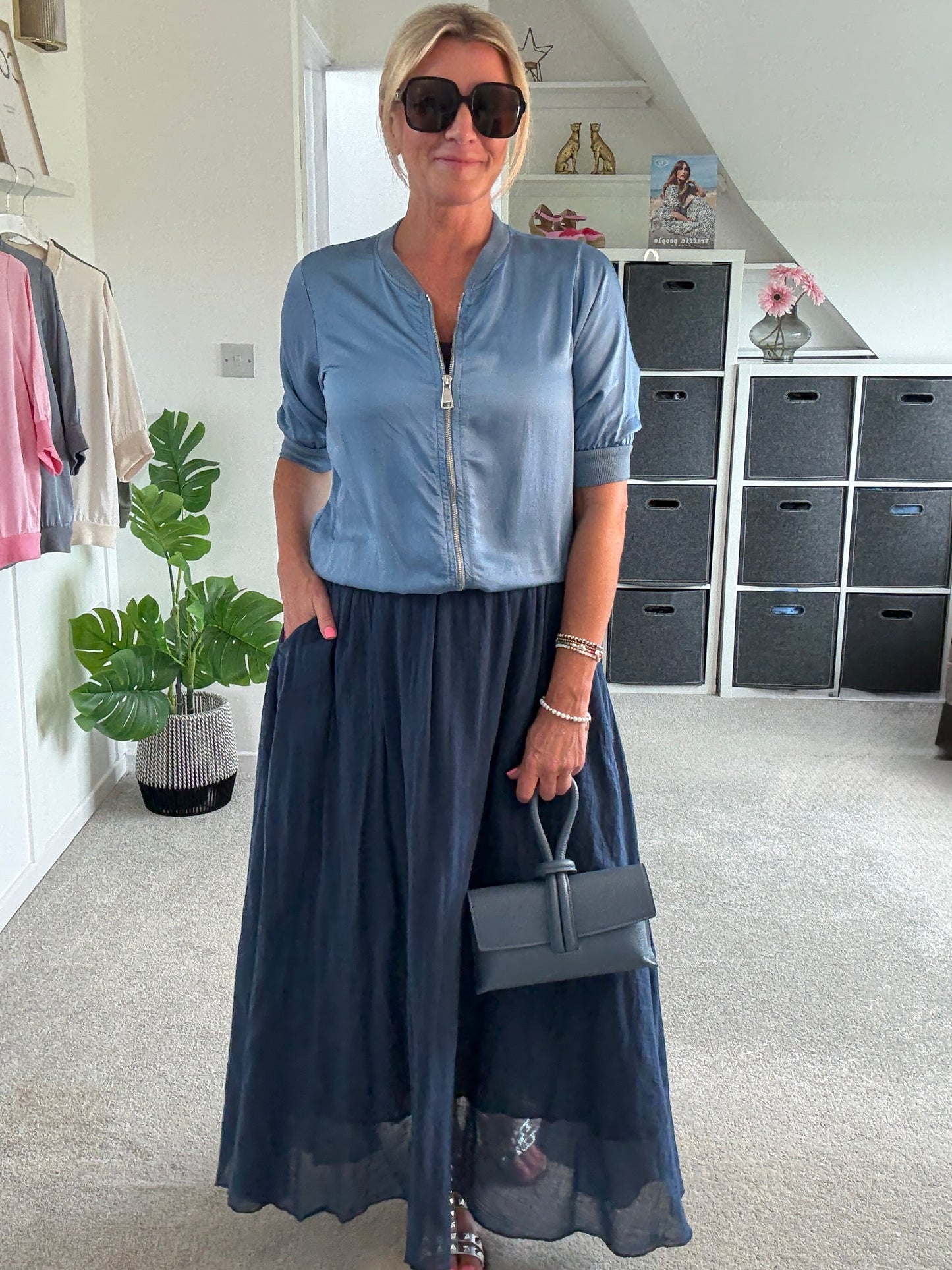 Navy Cotton Pocket Maxi Skirt