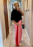 Navy/Pink Stripe Wide Leg Trousers
