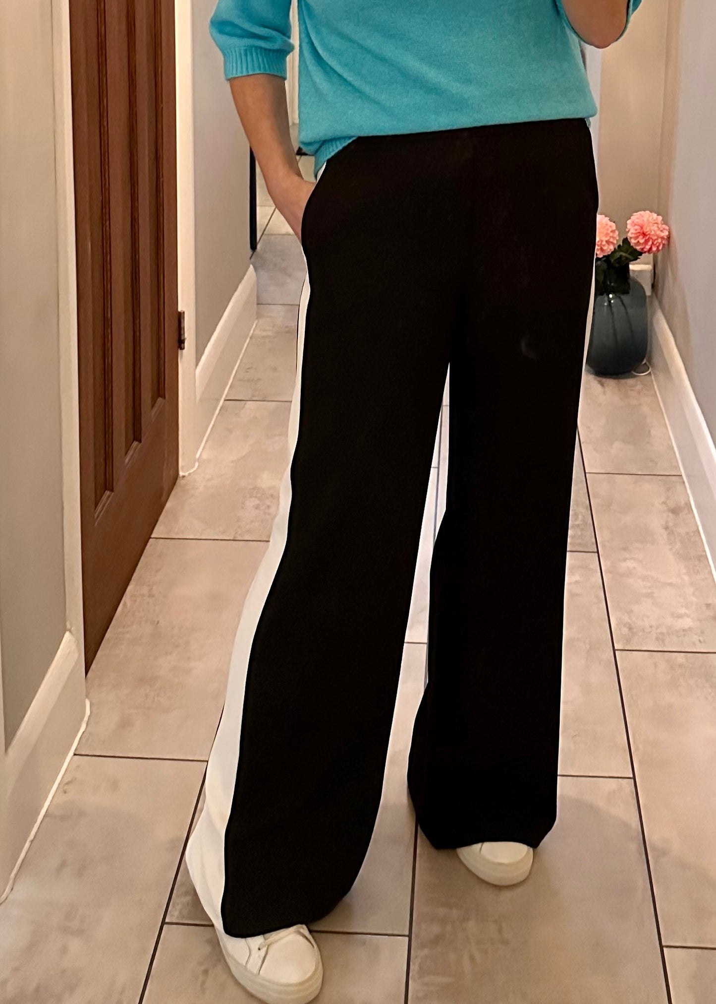 Black/White Stripe Wide Leg Trousers