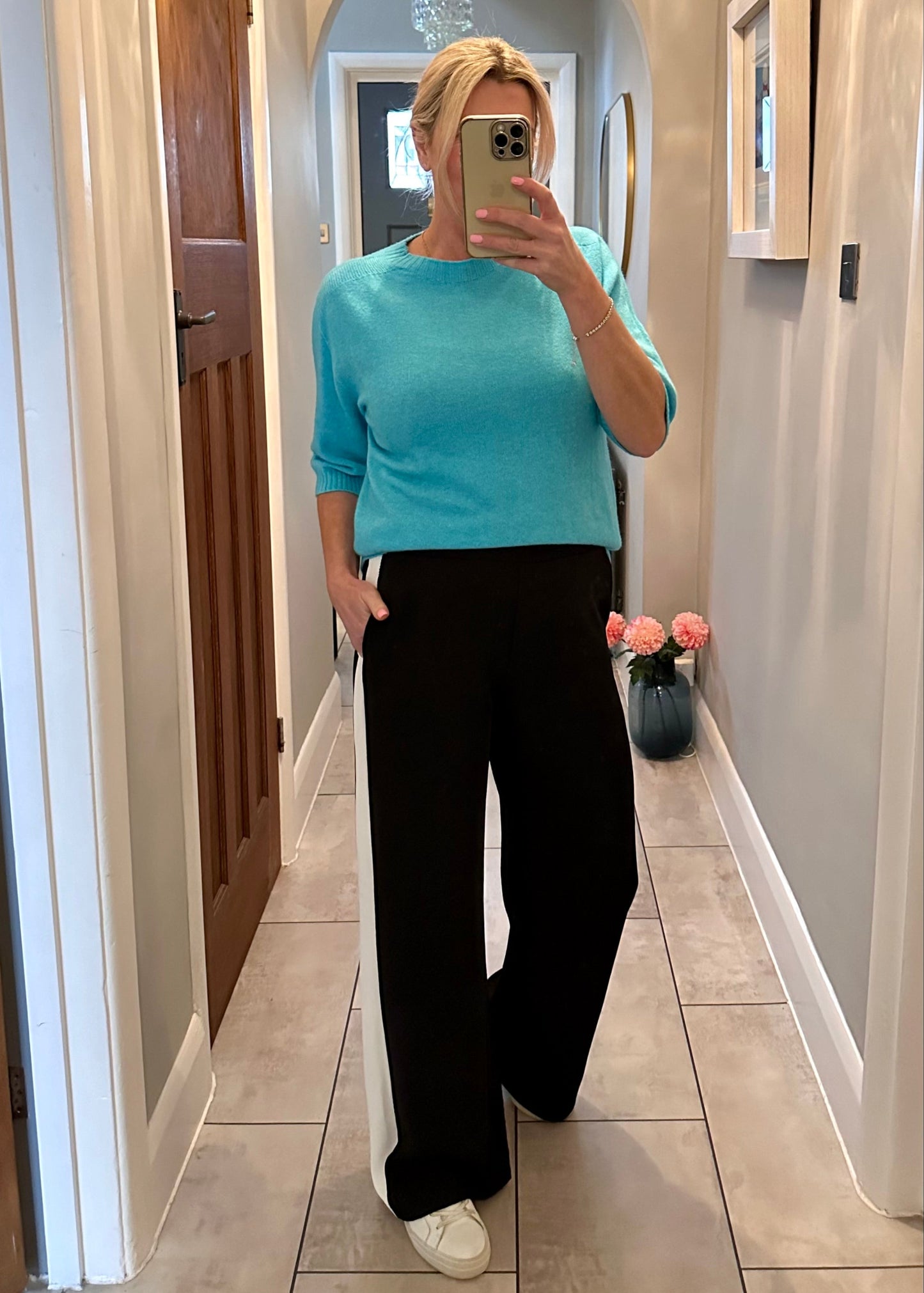 Black/White Stripe Wide Leg Trousers