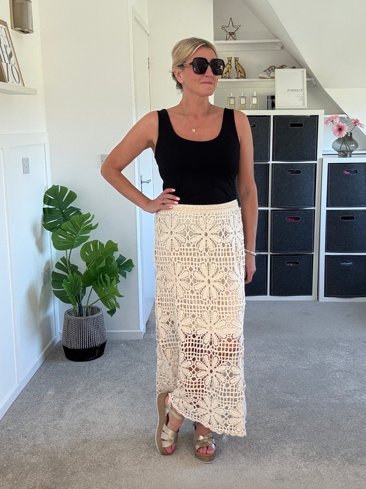 Black Crochet Maxi Skirt