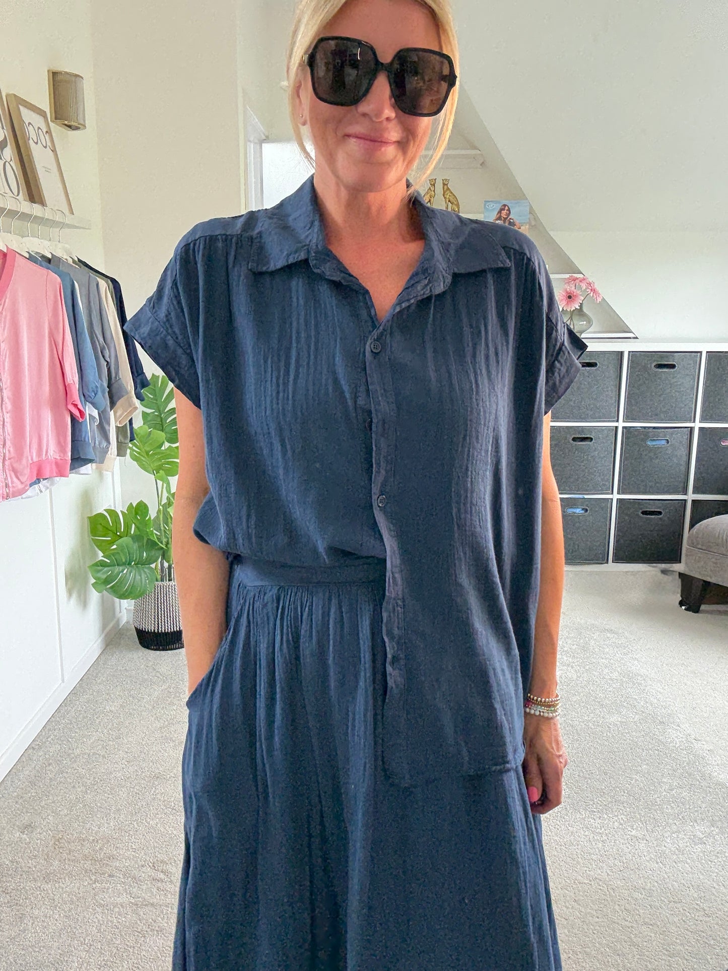 Pink Cotton Short Sleeve Shirt