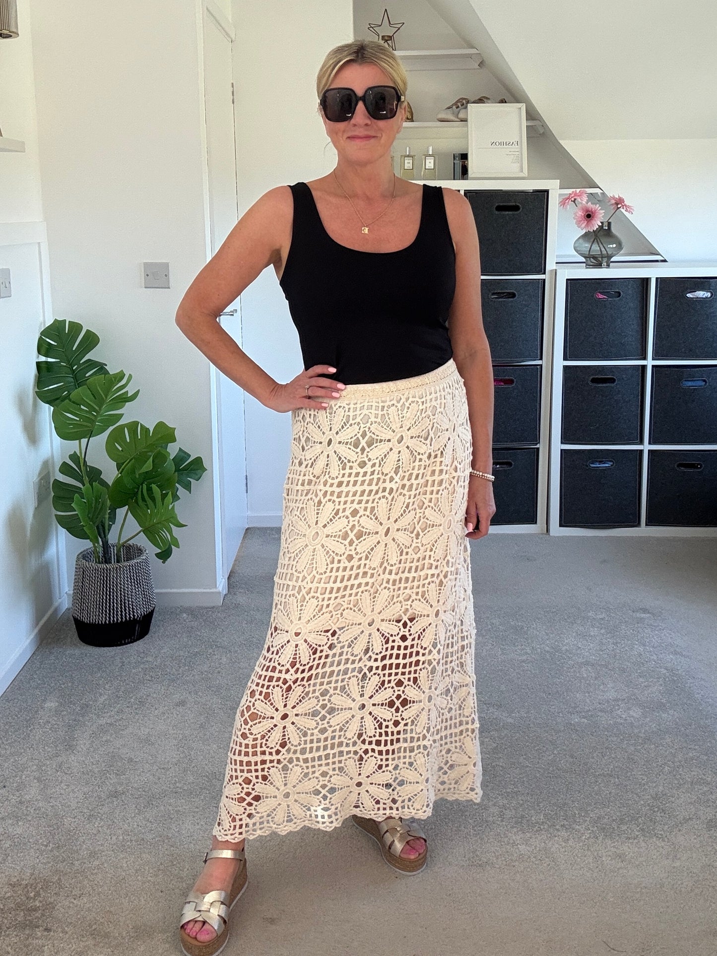 Stone Crochet Maxi Skirt