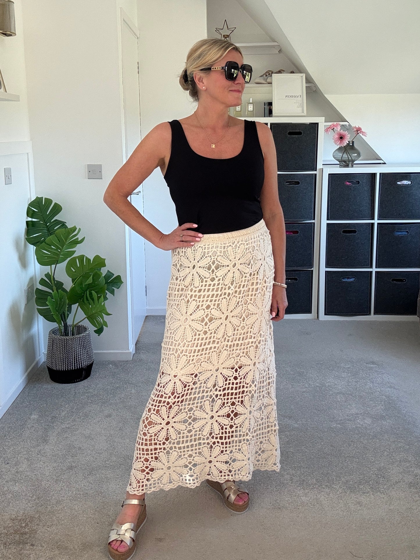 Stone Crochet Maxi Skirt