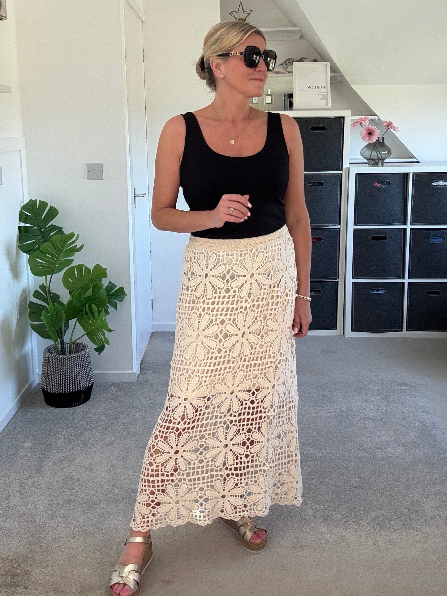 Stone Crochet Maxi Skirt