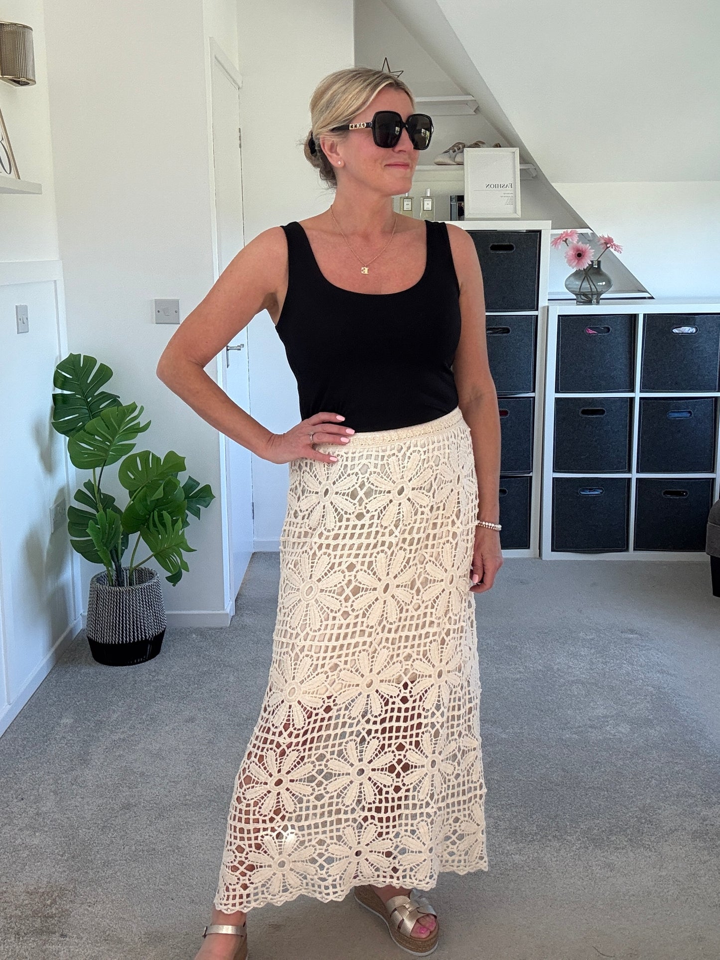 Stone Crochet Maxi Skirt