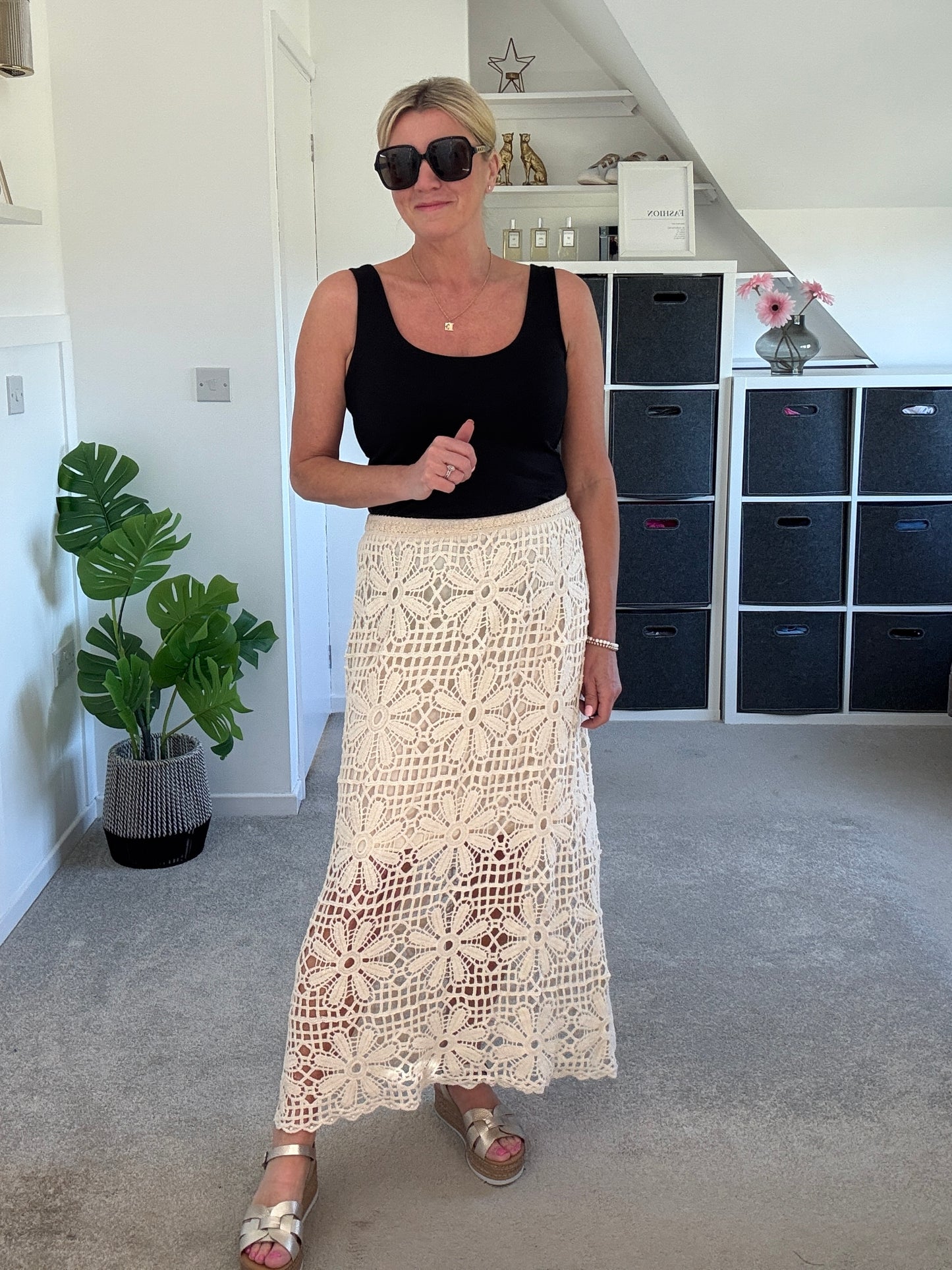 Stone Crochet Maxi Skirt