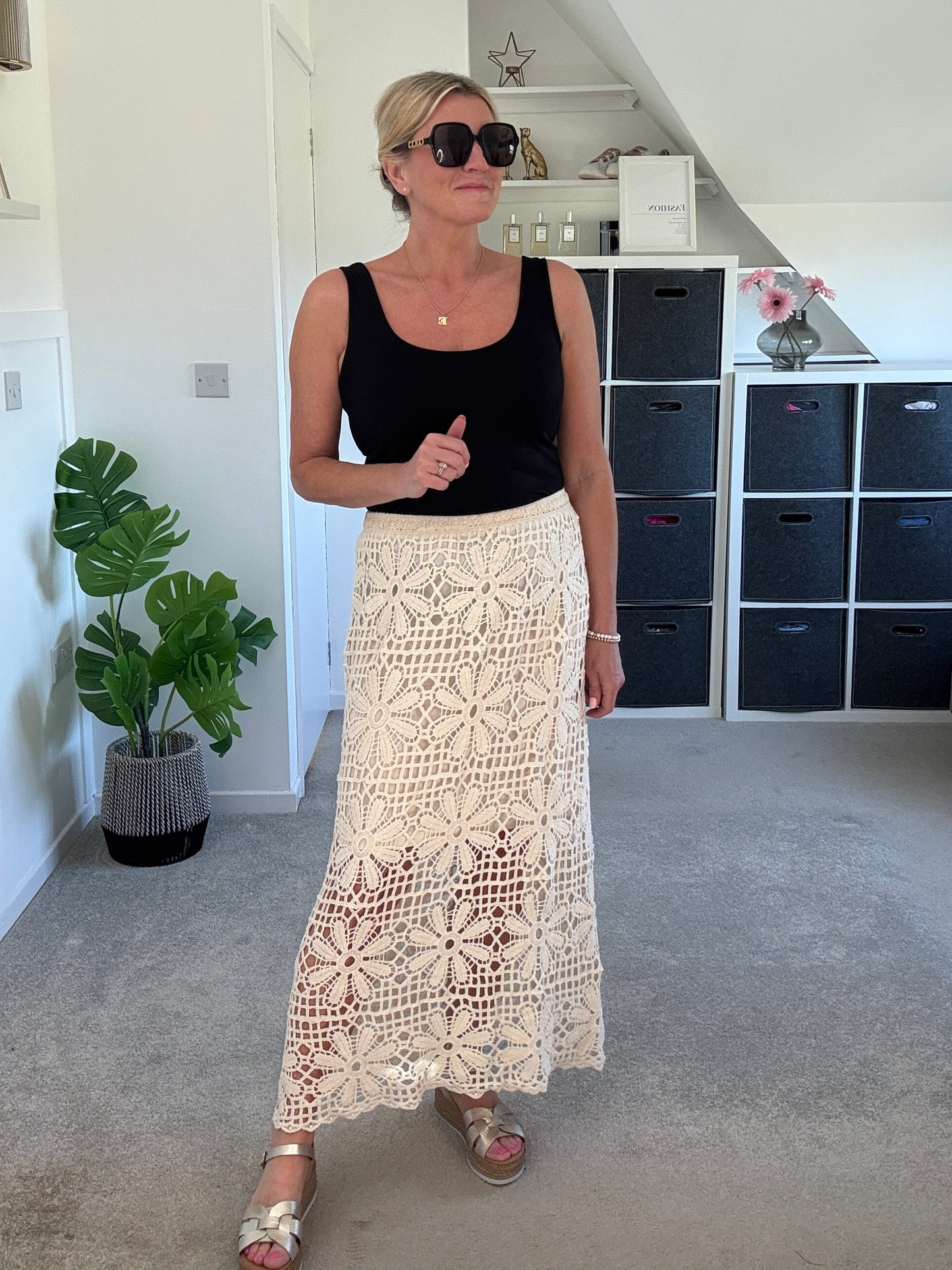 Stone Crochet Maxi Skirt