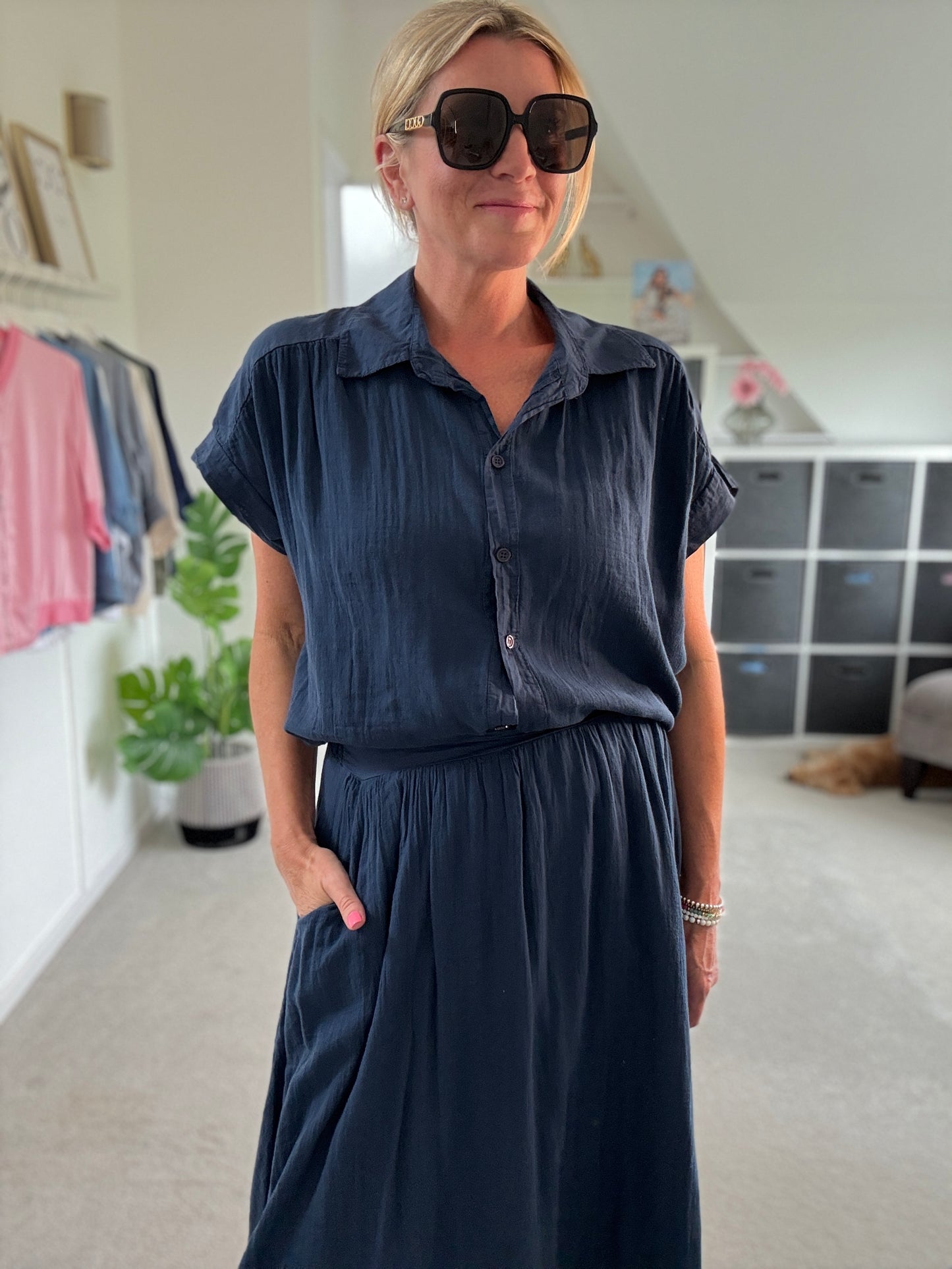 Navy Cotton Pocket Maxi Skirt