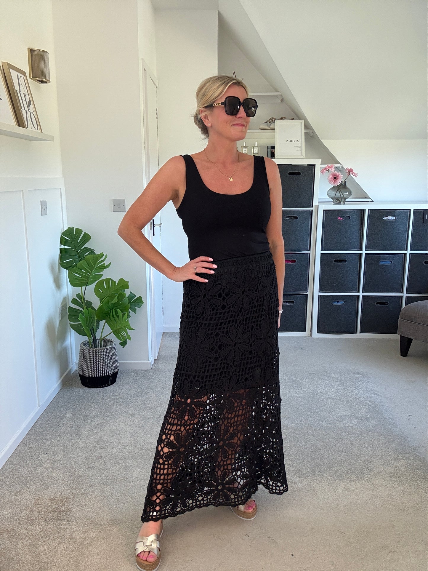Stone Crochet Maxi Skirt