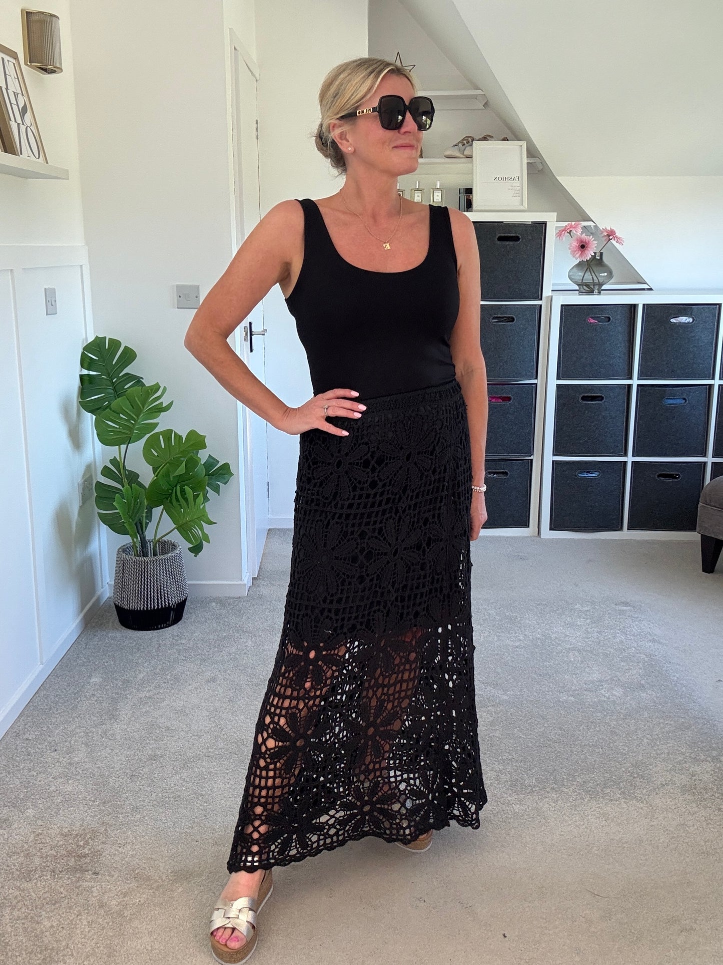 Stone Crochet Maxi Skirt