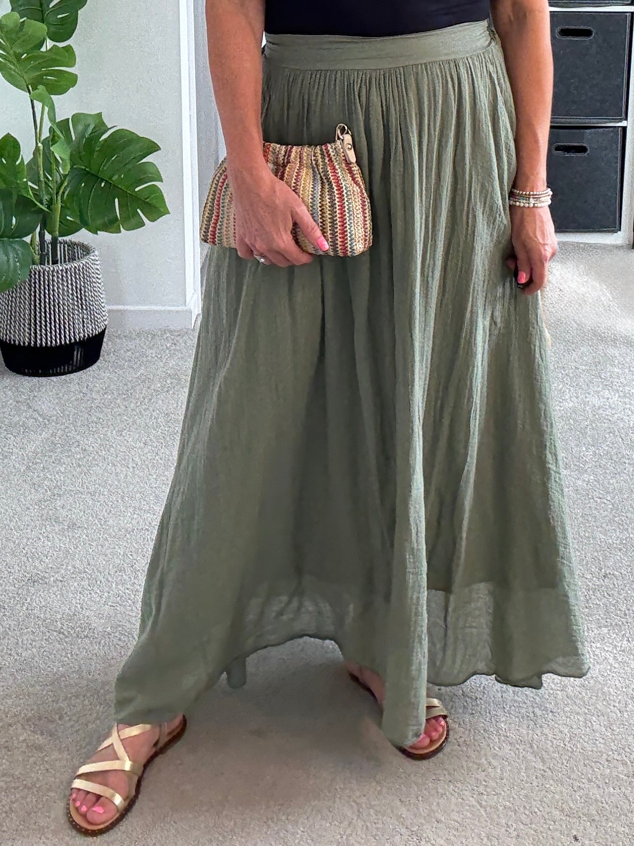 Khaki Cotton Pocket Maxi Skirt