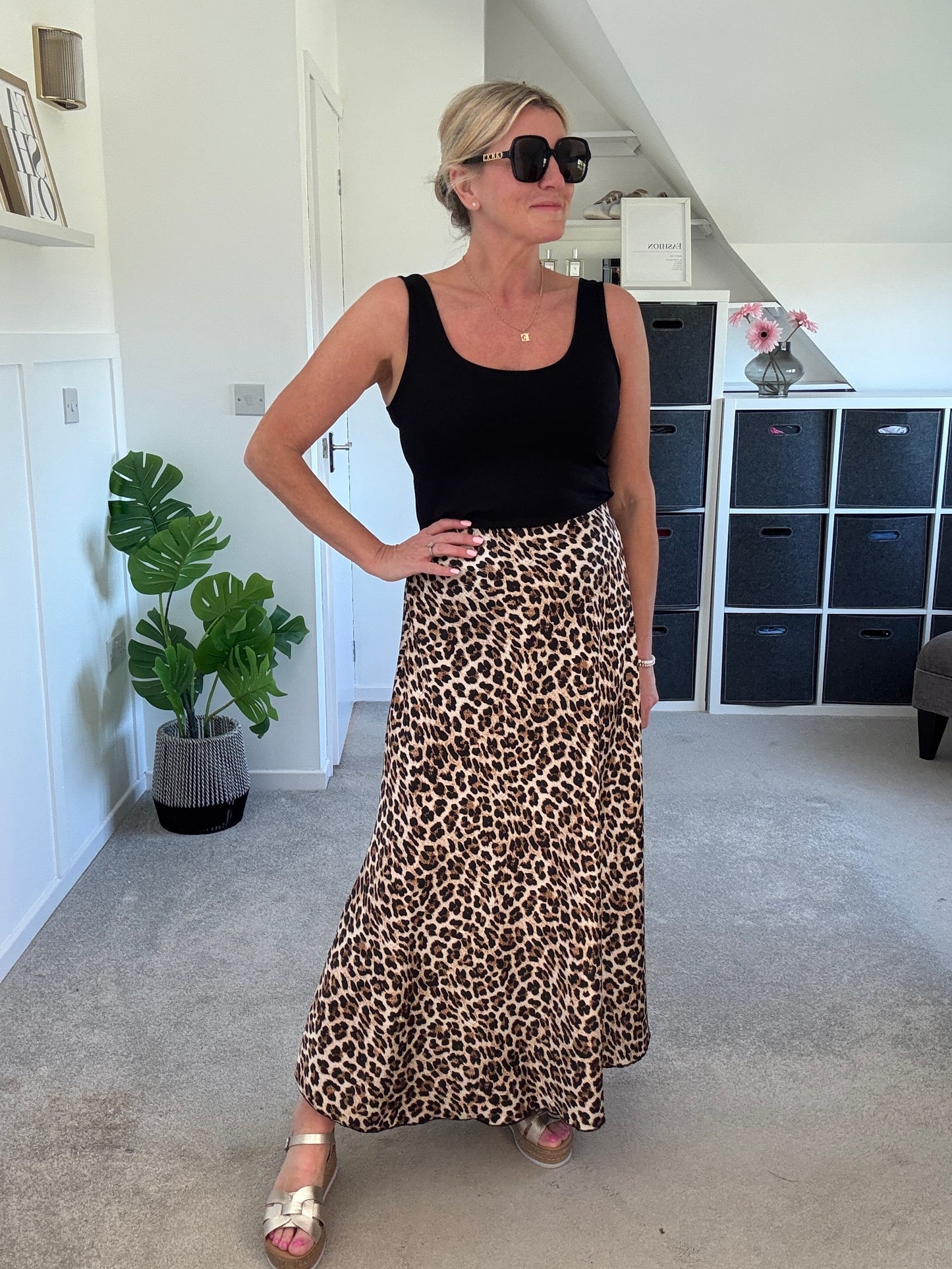Leopard Print Floaty Satin Slip Skirt