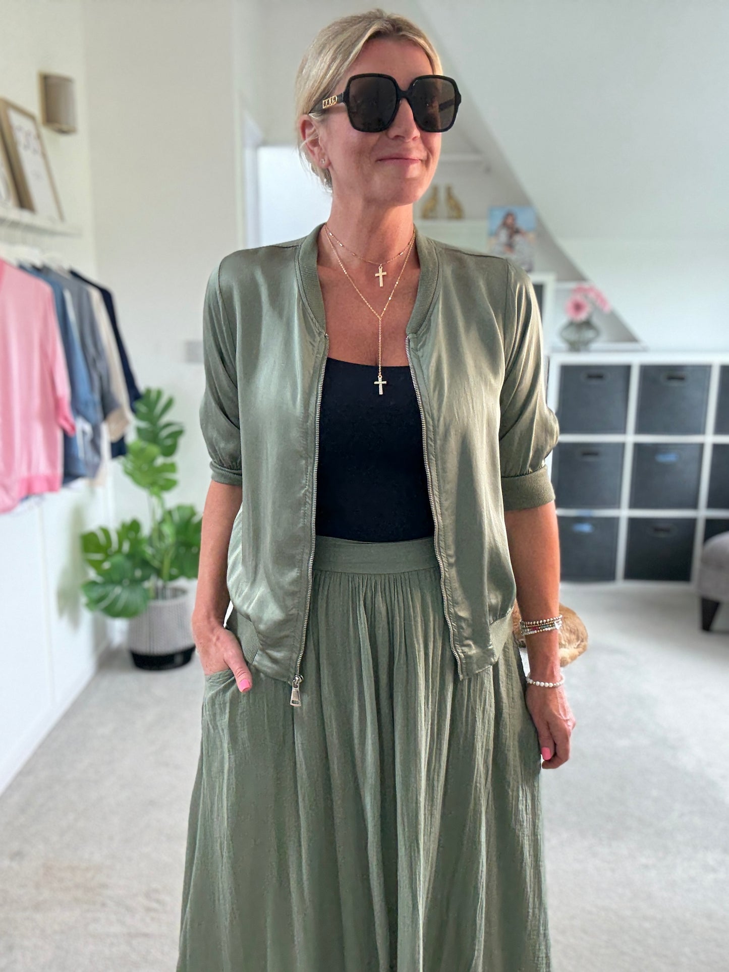 Khaki Cotton Pocket Maxi Skirt
