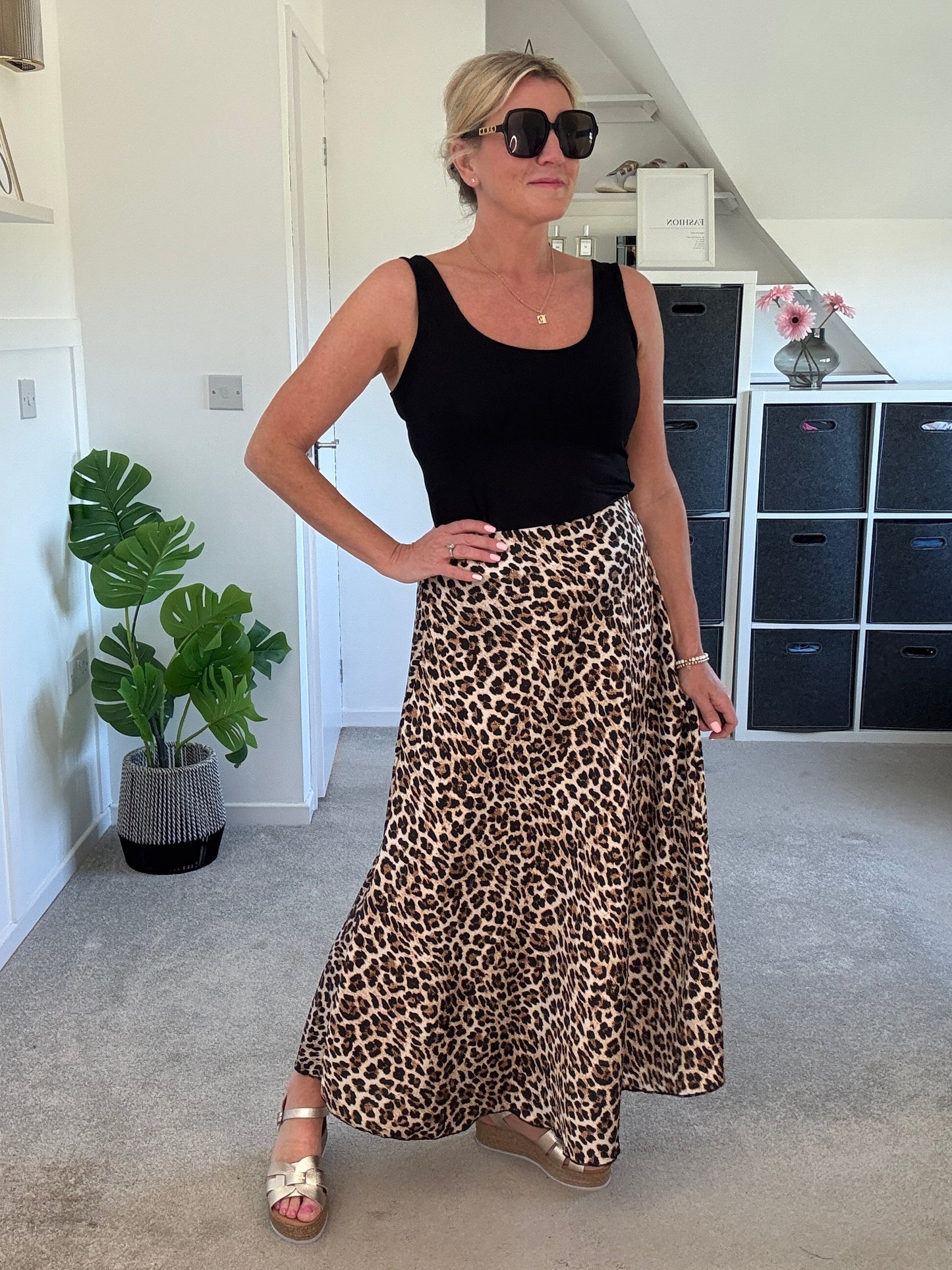 Leopard Print Floaty Satin Slip Skirt
