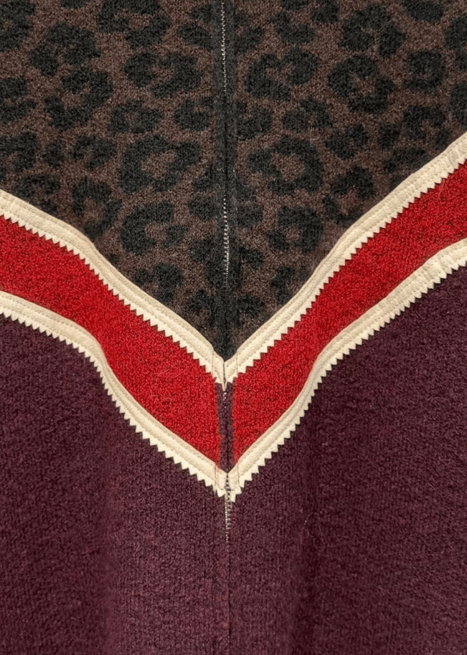 Leopard Chevron Zip Front Knitted Cardigan